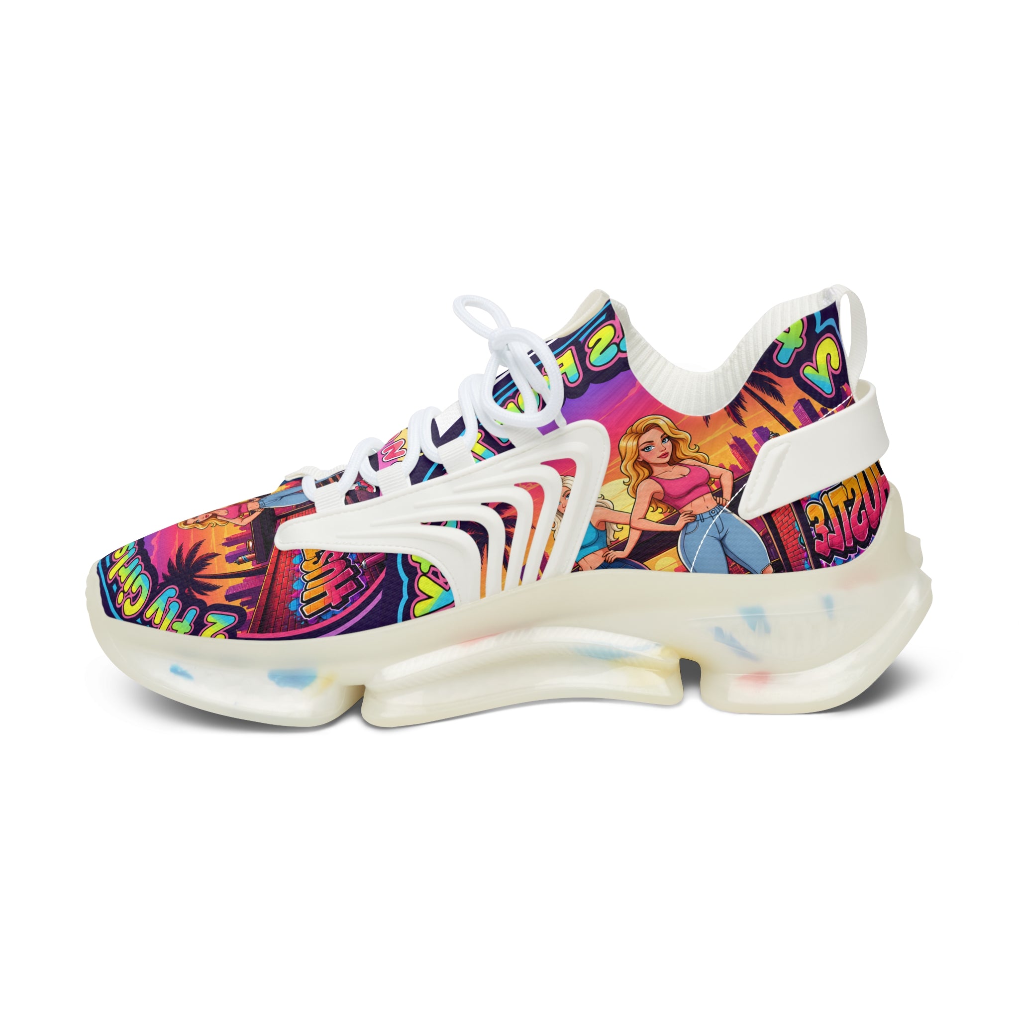 Women's Mesh Sneakers — Retro 'Girls From The City' Graphic Athletic Shoes