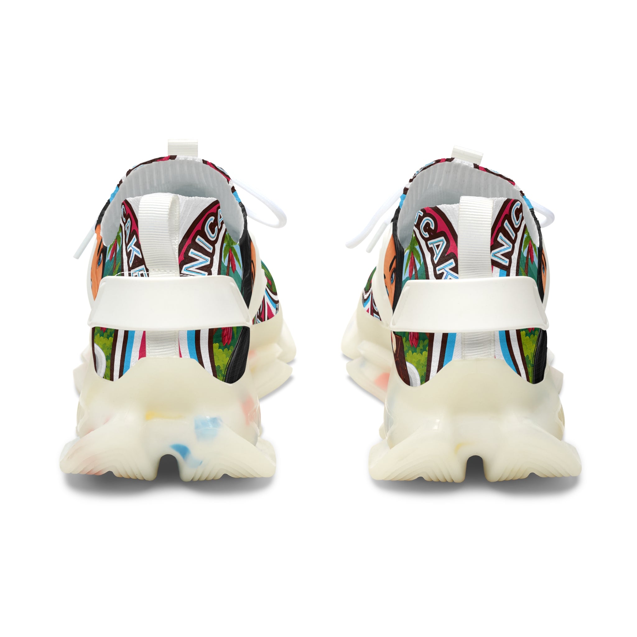 Women’s Mesh Sneakers — Retro "Nicaragua Cacao Shortcake" Graphic Athletic Shoes