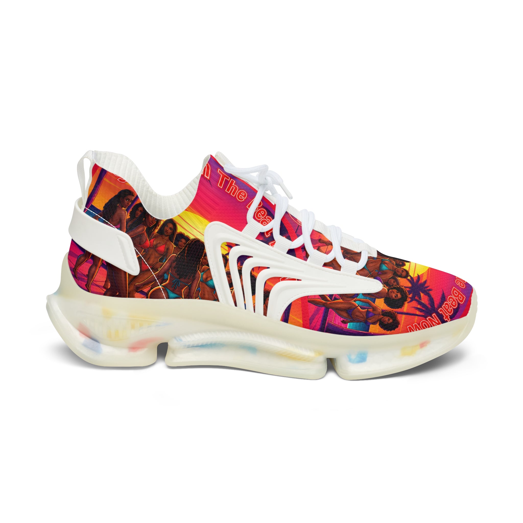 Women's Mesh Sneakers — Vibrant Sunset Beach Print Athletic Shoes