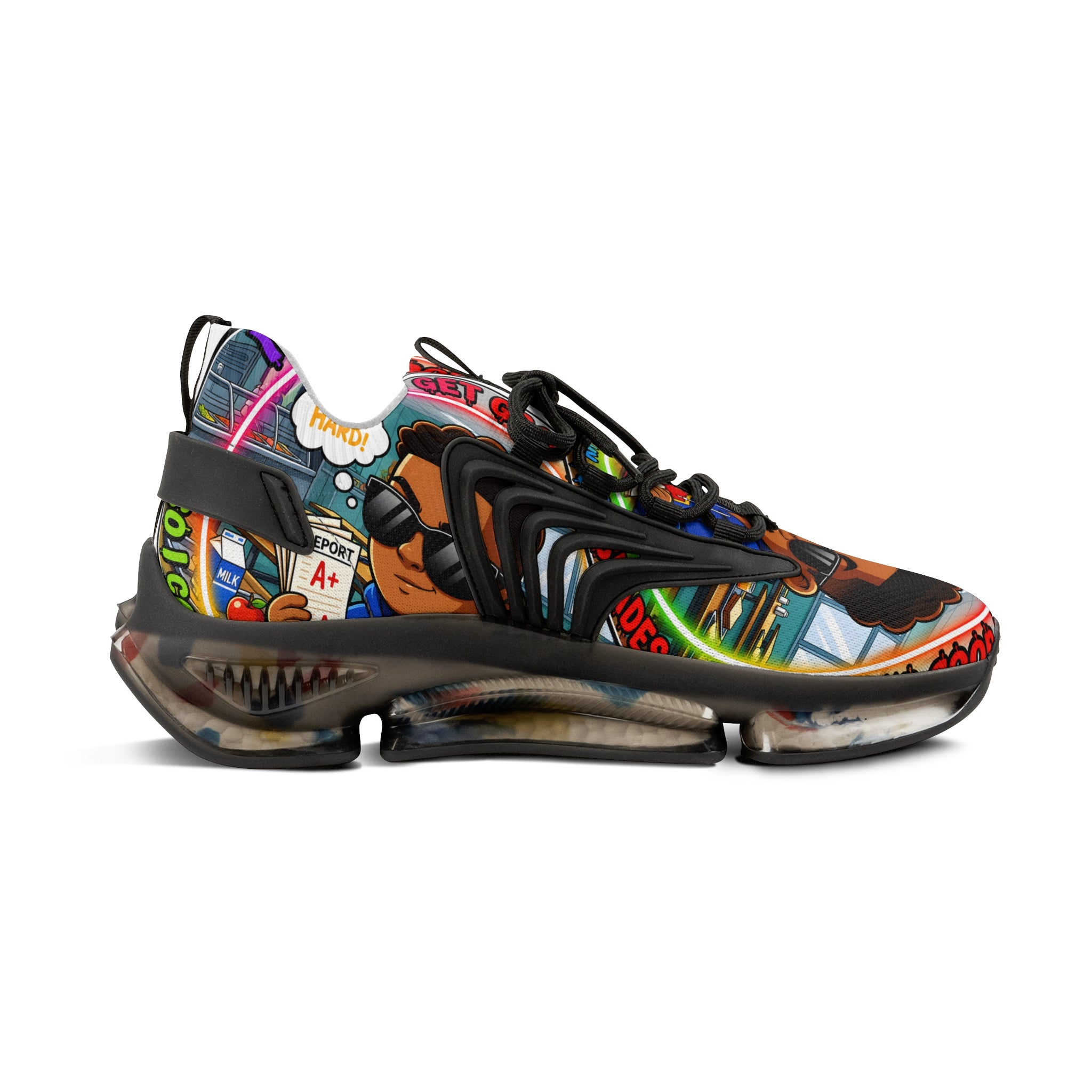 Men's Mesh Sneakers — "I Have To Get Good Grades" Colorful Urban Cartoon Print Athletic Shoes