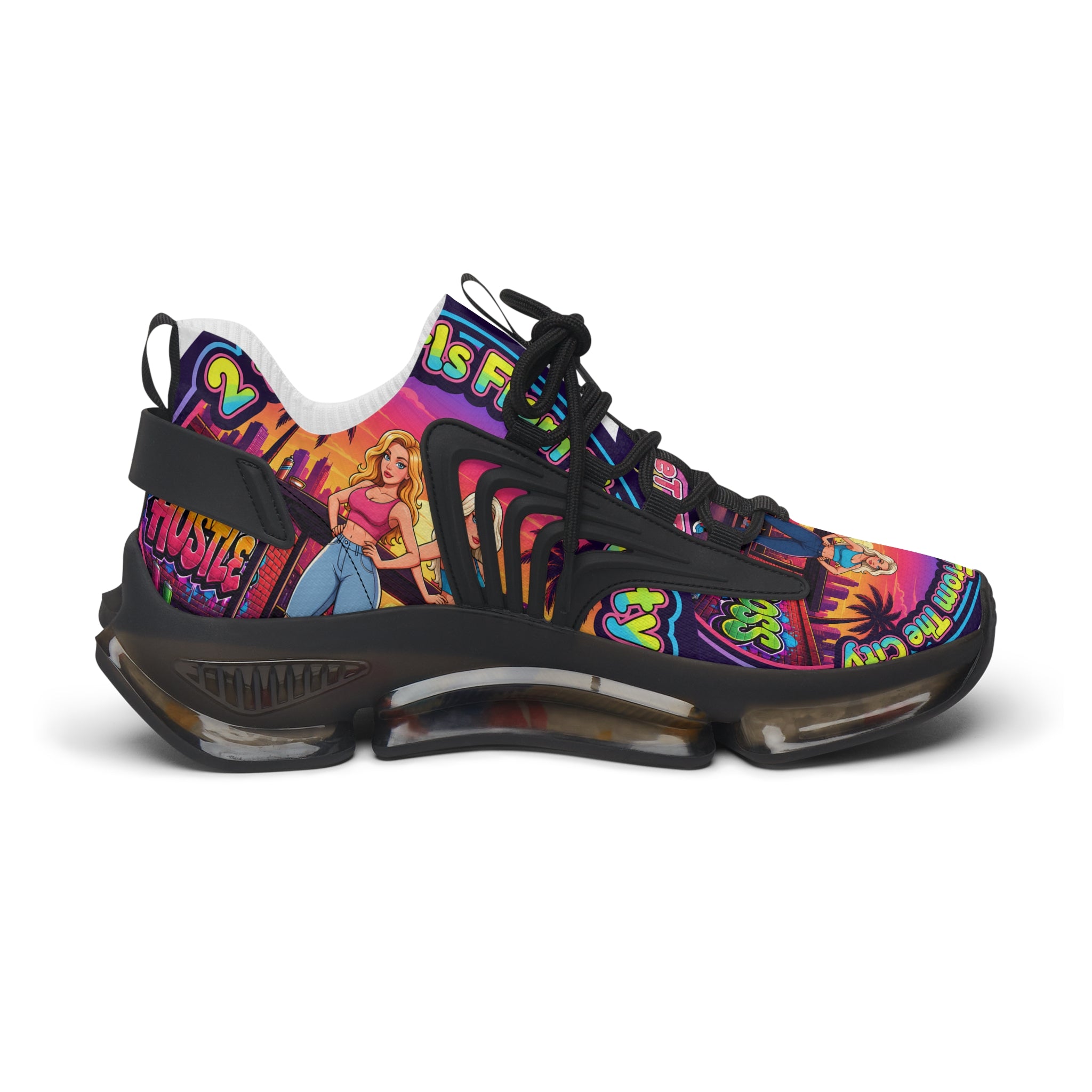 Women's Mesh Sneakers — Retro 'Girls From The City' Graphic Athletic Shoes