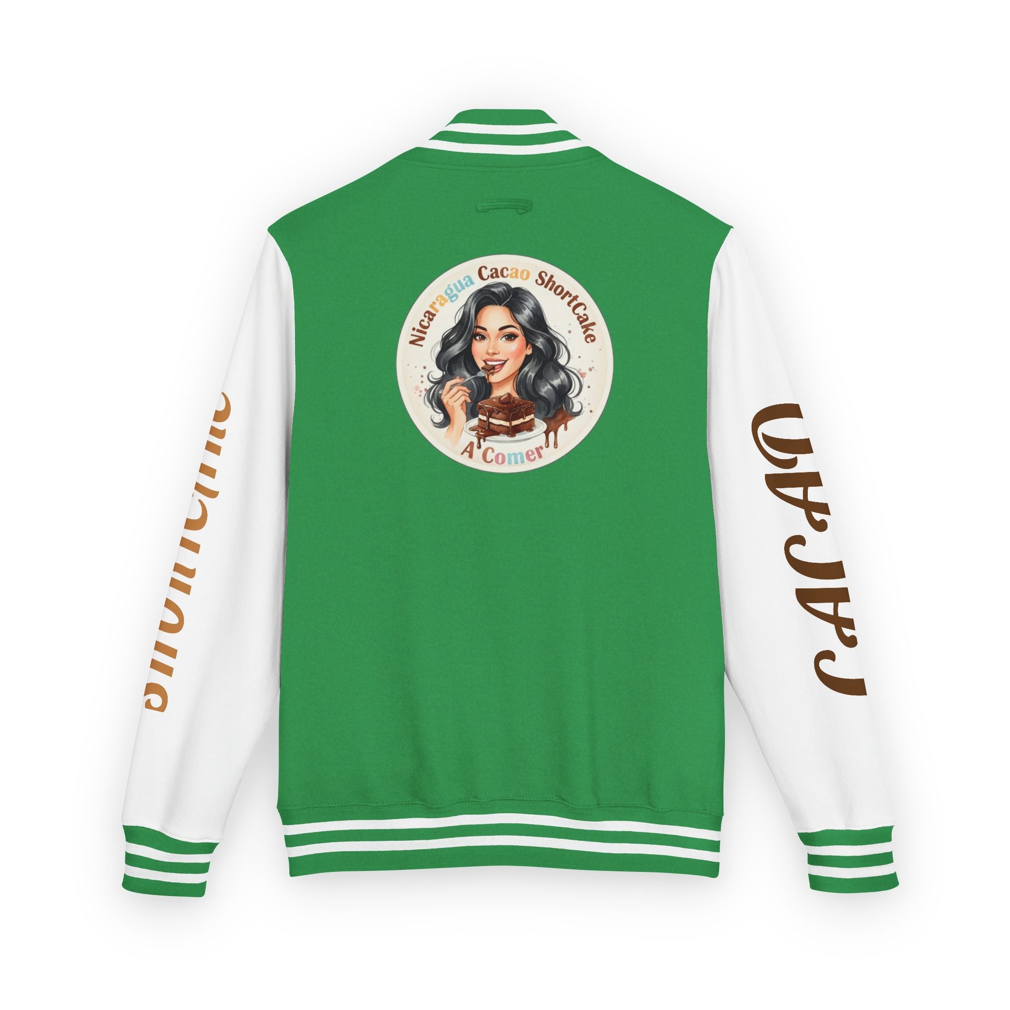 Vintage Pin-Up Letterman Jacket —Cacao Chocolate Shortcake Retro Logo Varsity Jacket