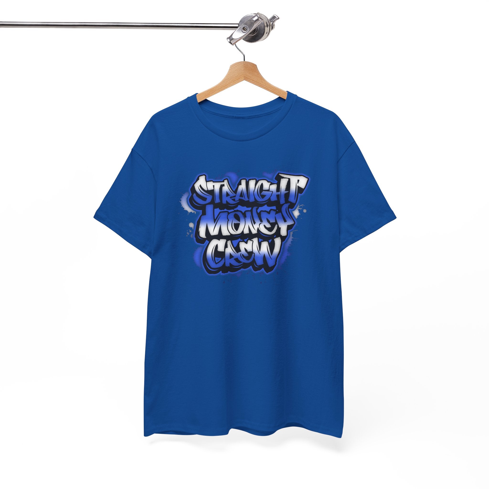 T-Shirt — "Stackin' Money Crew" Blue Graffiti Graphic Tee