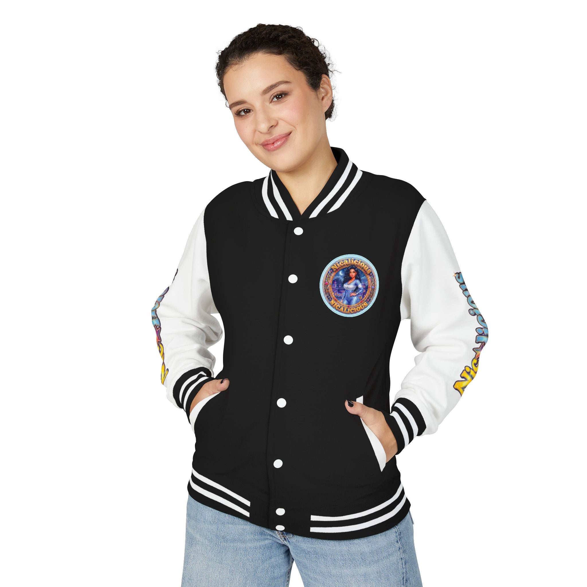 Letterman Jacket — 'Nicalicious' Graphic Varsity Jacket with Retro Badge