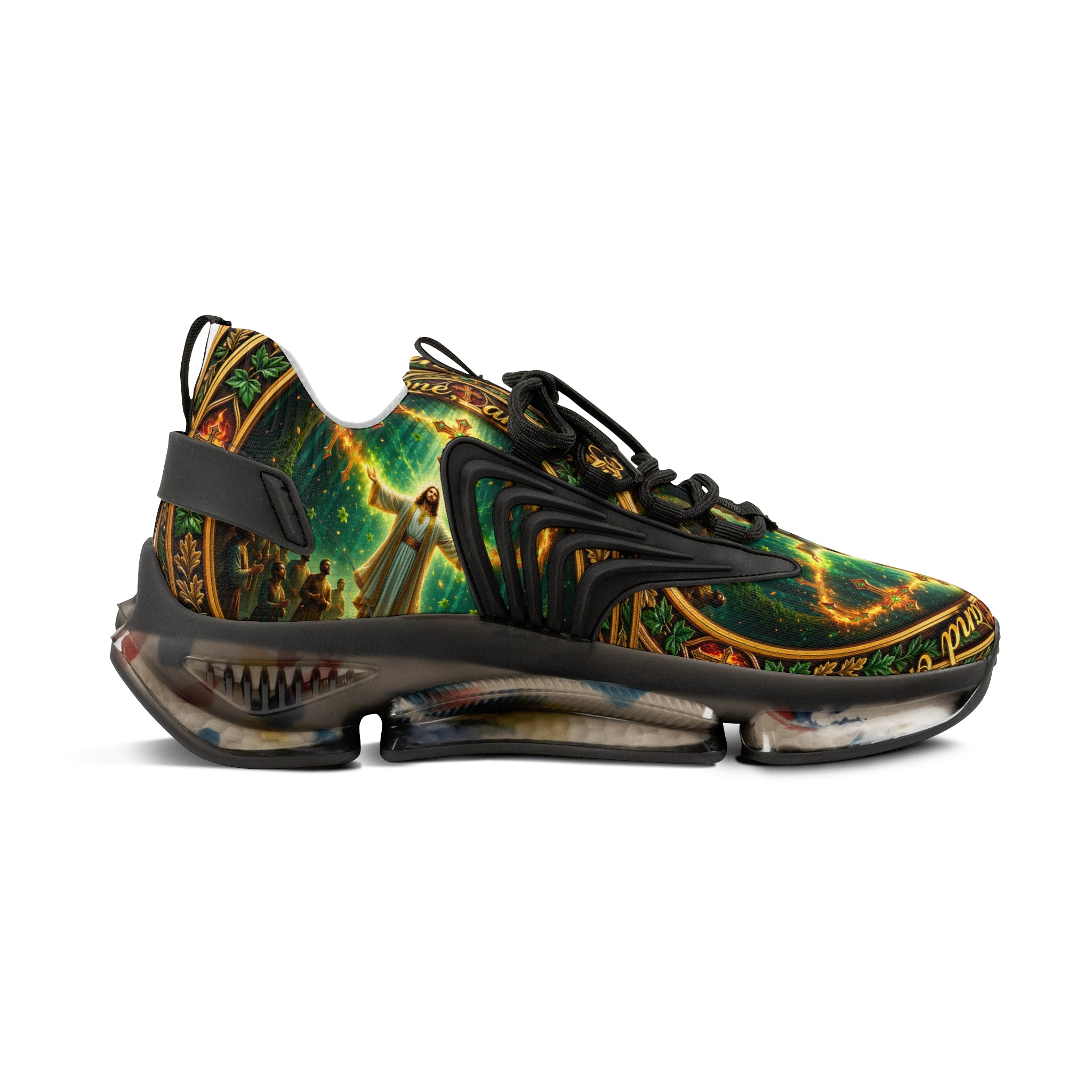 Men's Mesh Sneakers — " The One And Only Jesus Christ " Vintage Celtic Sword & Shield Athletic Shoes