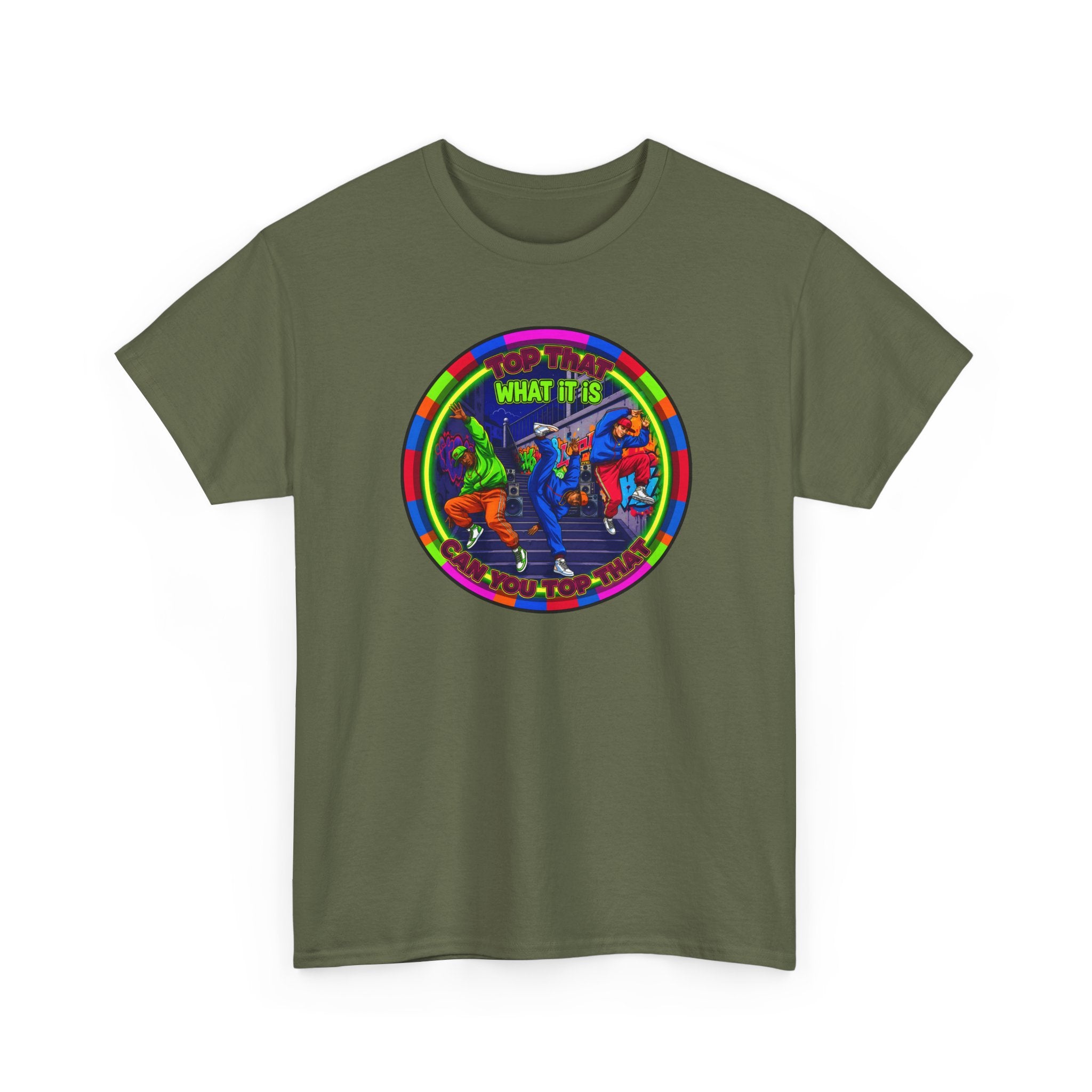 Dance Crew T-Shirt – "Top That What It Is" Retro Neon Graphic Tee