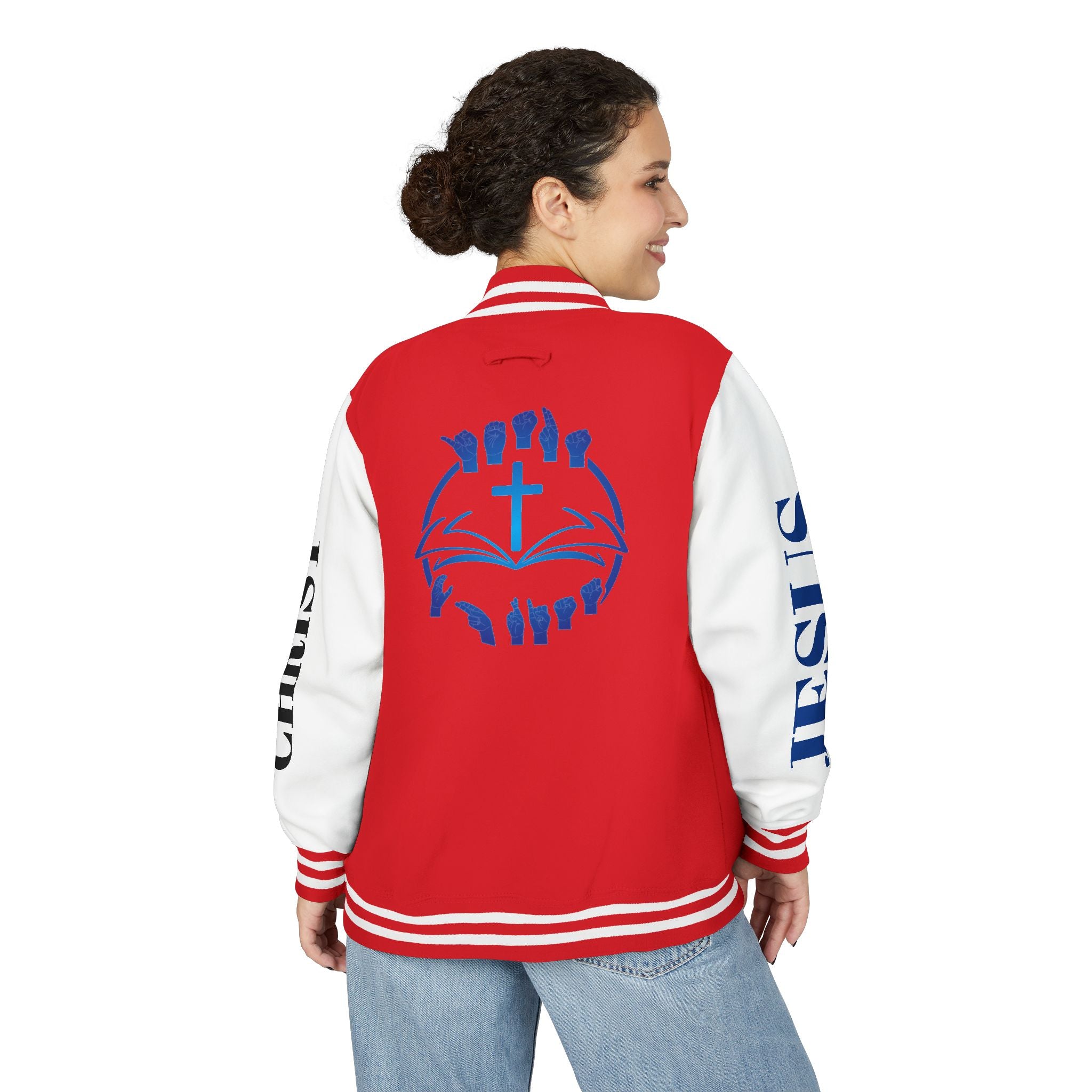 Christian Cross Letterman Jacket — Faith Crewneck Varsity Jacket