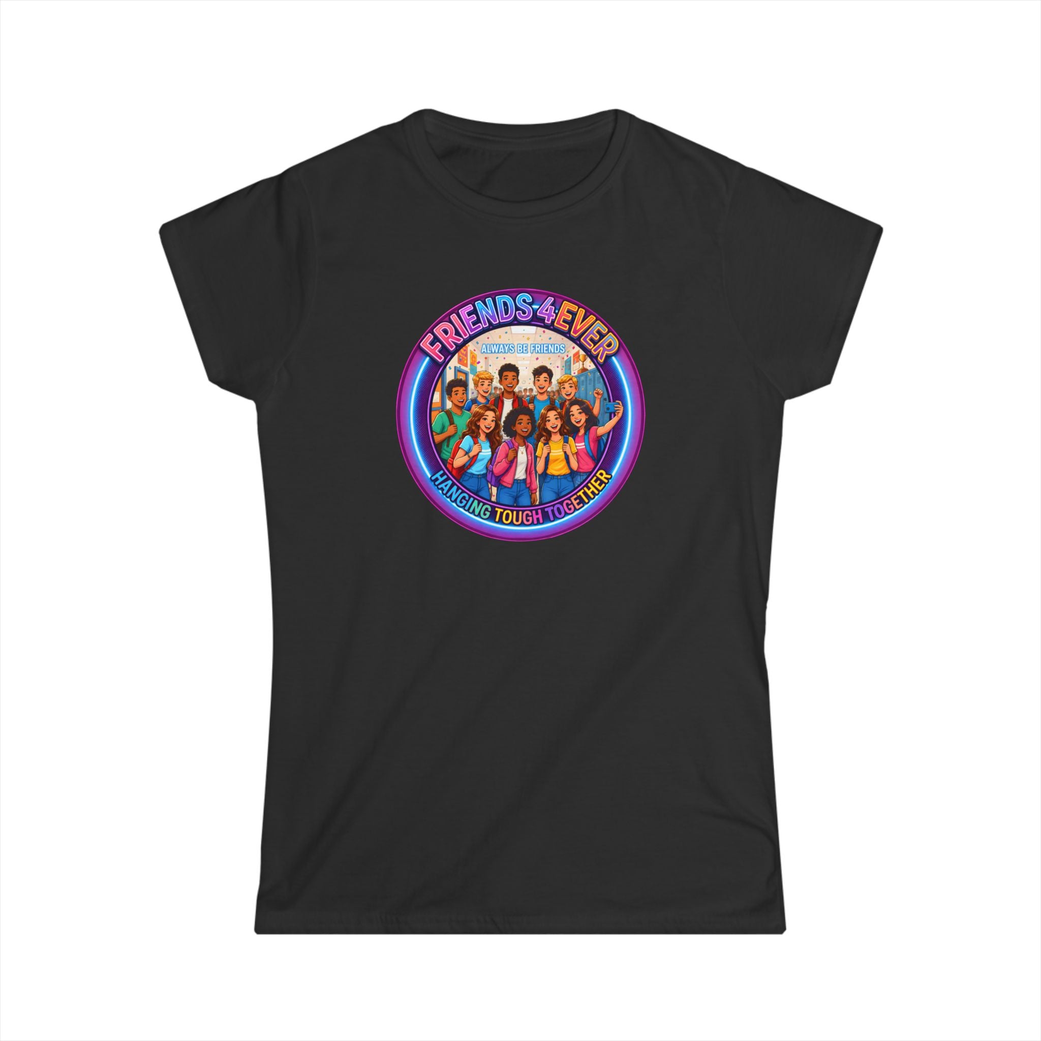 "Friends 4Ever" Graphic Tee — Retro Diverse Girl Squad Shirt
