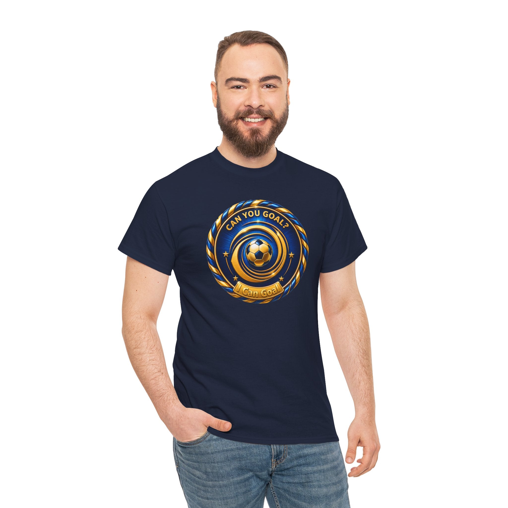 Soccer Badge Tee — "Can You Goal?" Graphic Soccer Shirt