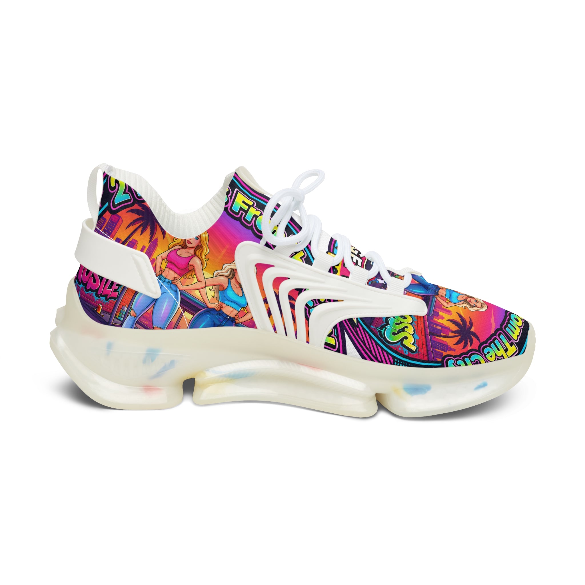 Mesh Sneakers — Colorful 'Girls From The City' Graphic Athletic Shoes