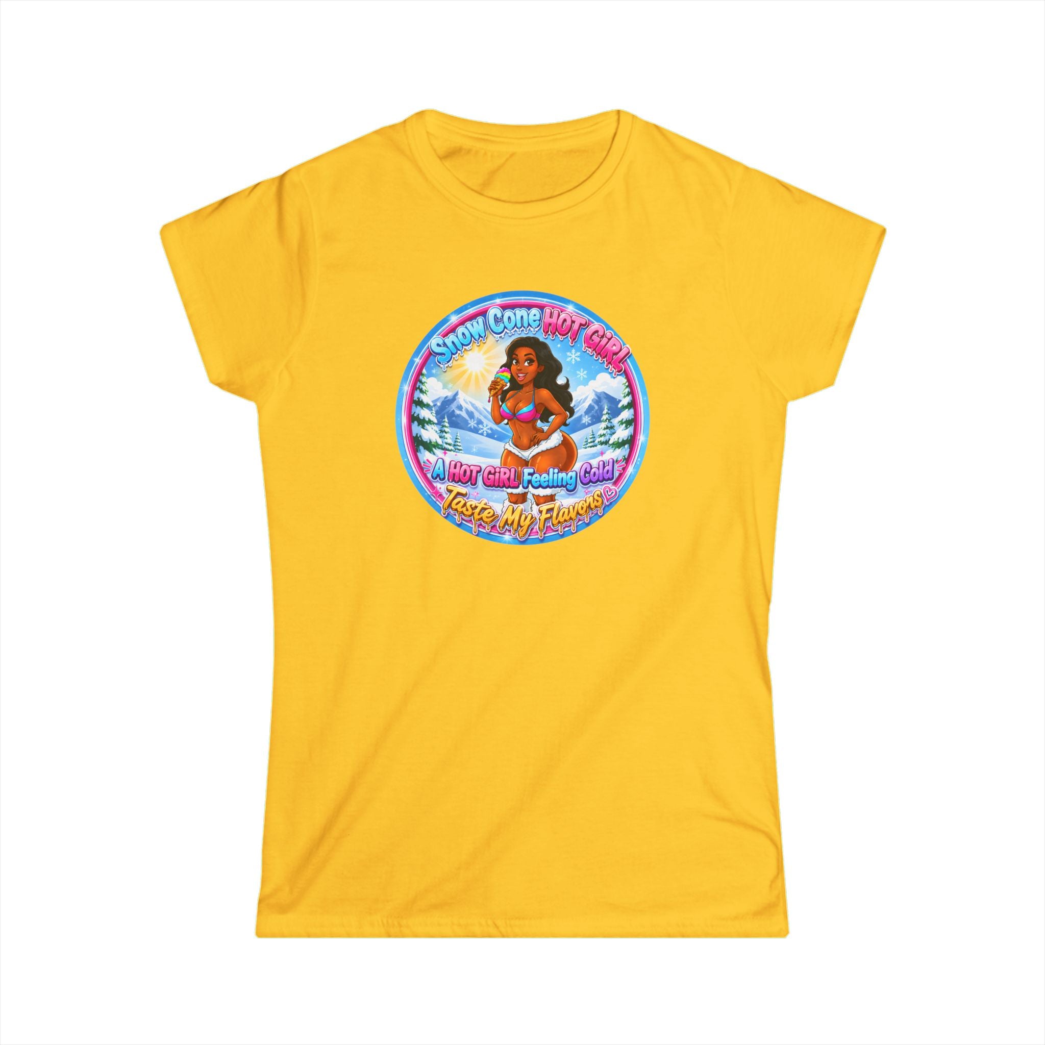 T-Shirt — Retro Beach Pinup Tee with ''Snow Cone Hot Girl" Tropical Graphic