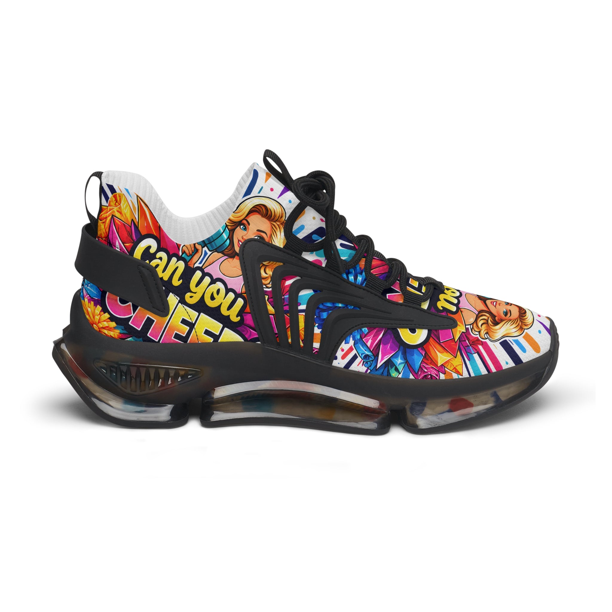 Women's Mesh Sneakers — Colorful Pop Art 'Can You Cheer Graphic Runner