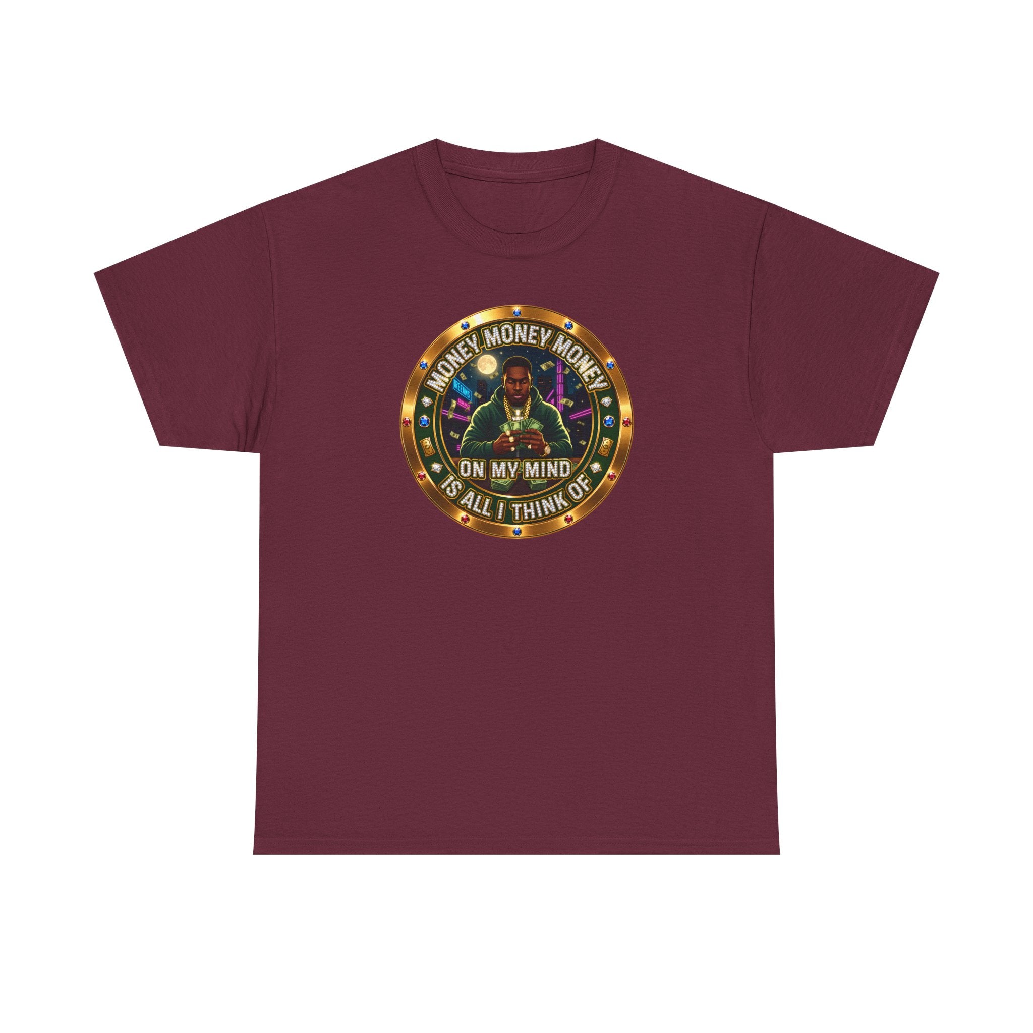 "Money On My Mind" Graphic Tee — Retro Casino Coin Design