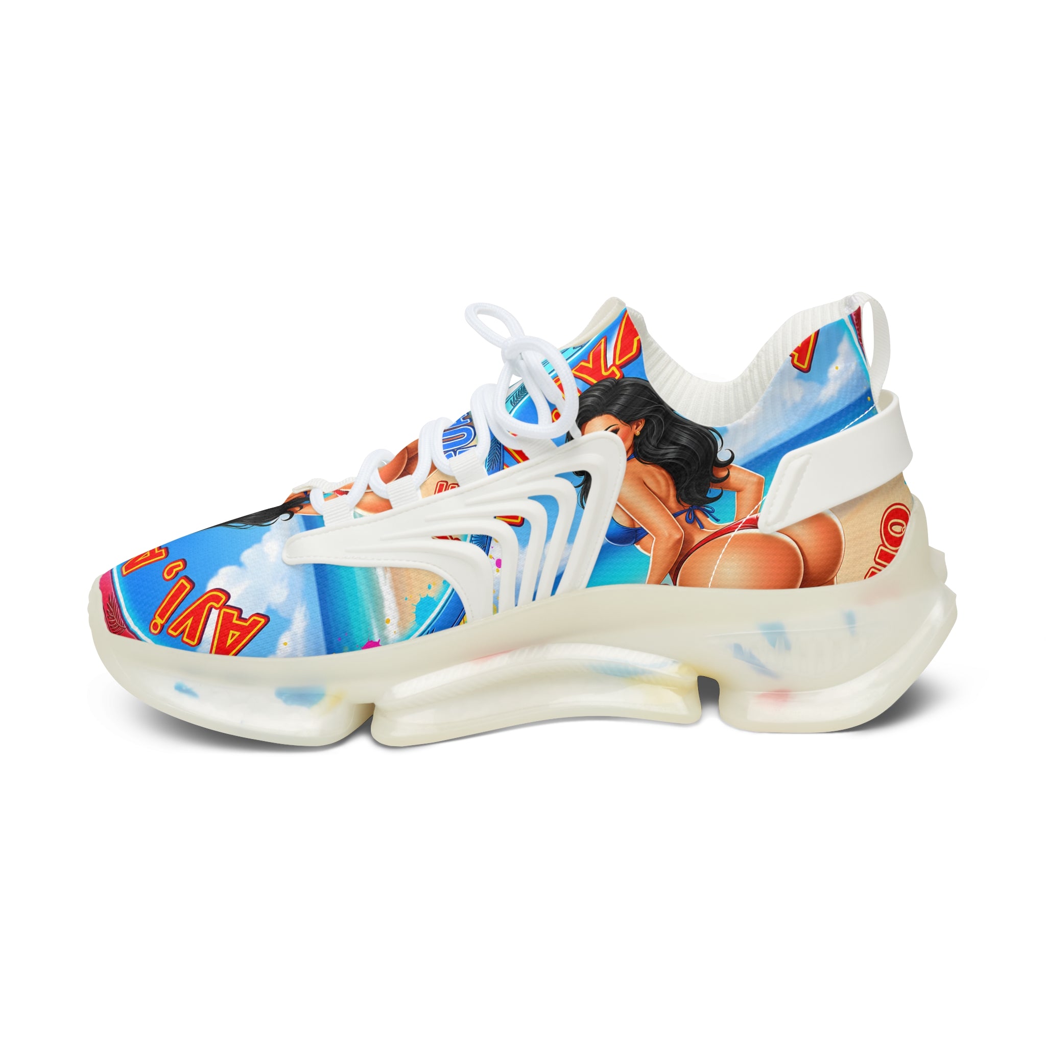 Women's Mesh Sneakers —"Ayi Ayi Ayi Que Guapa Soy "Tropical Pinup Beach Graphic Trainers