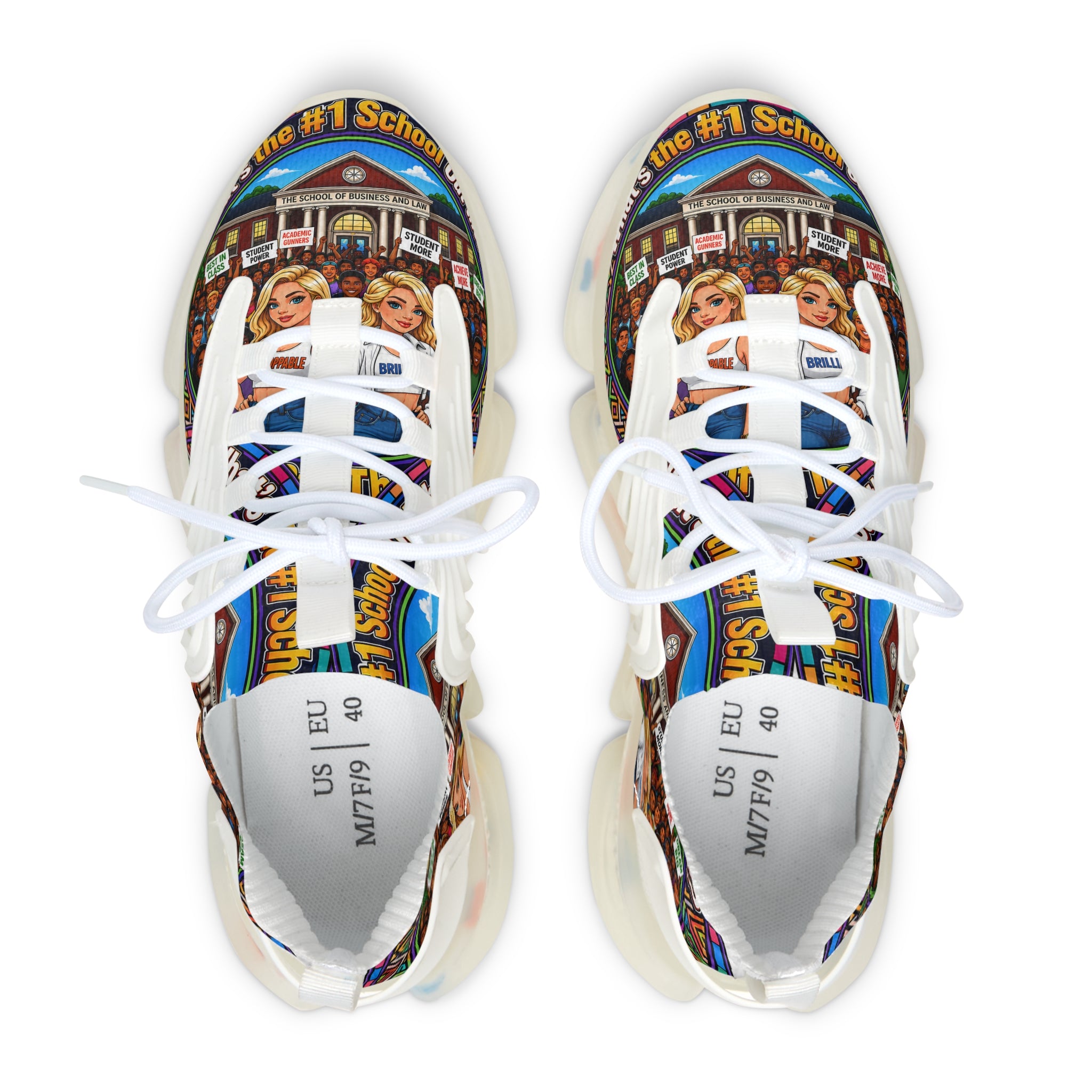 Women's Mesh Sneakers — Colorful Retro School Girl Graphic Athletic Shoes