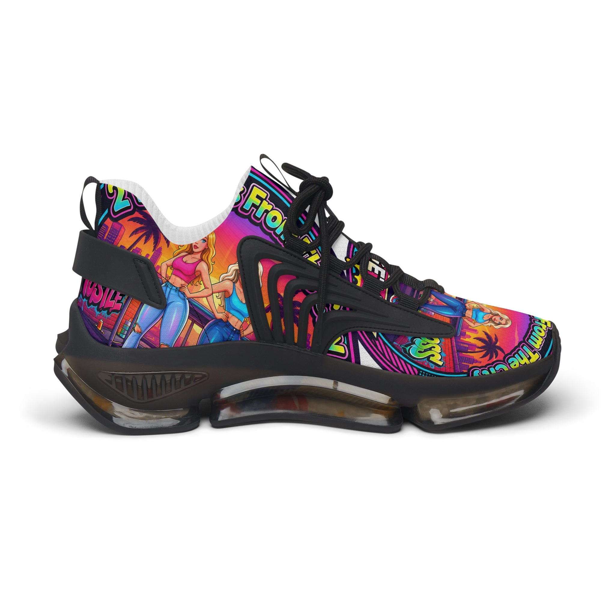 Mesh Sneakers — Colorful 'Girls From The City' Graphic Athletic Shoes