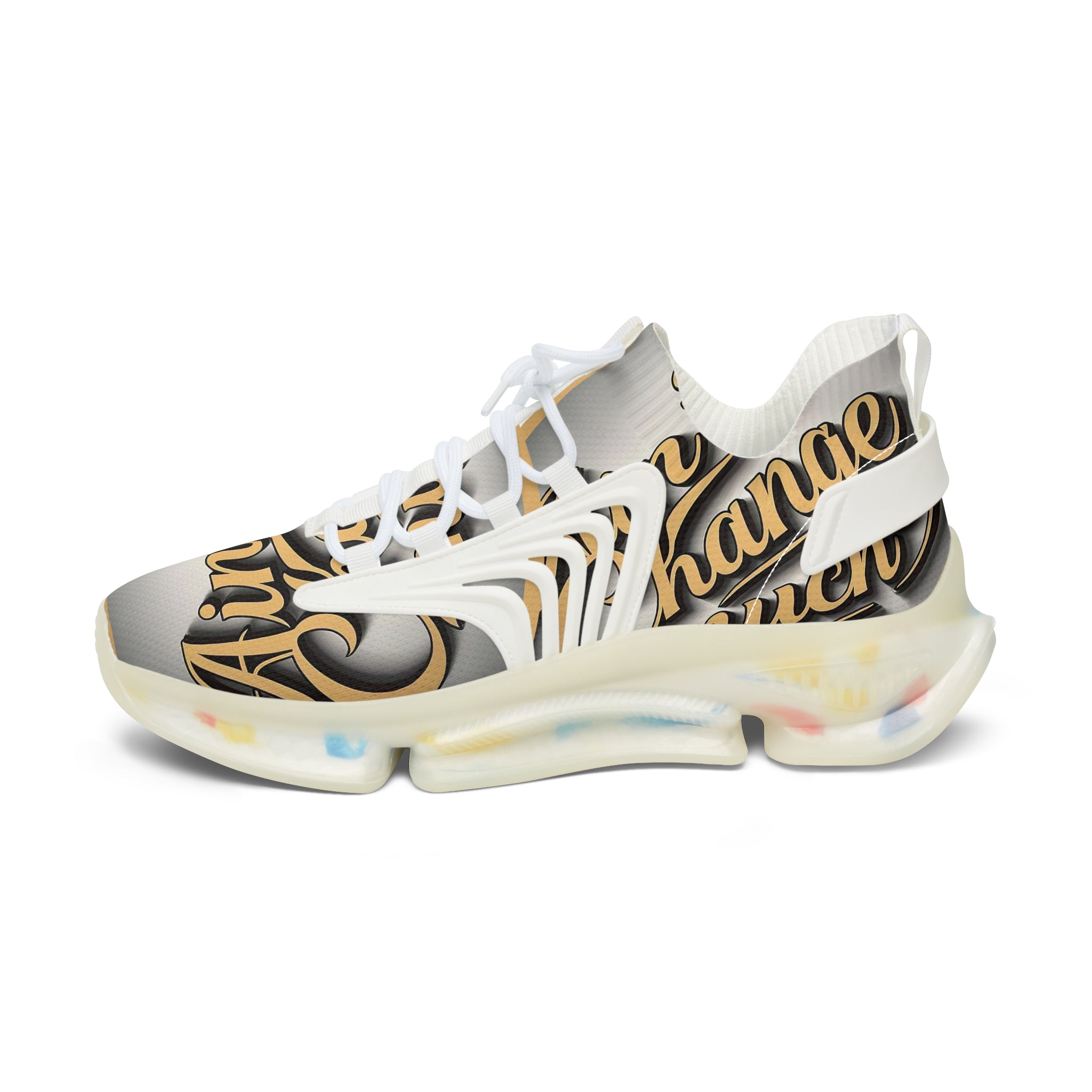 Women’s Mesh Sneakers — "Ain't  Change Much "Cream Script Logo Athletic Shoes