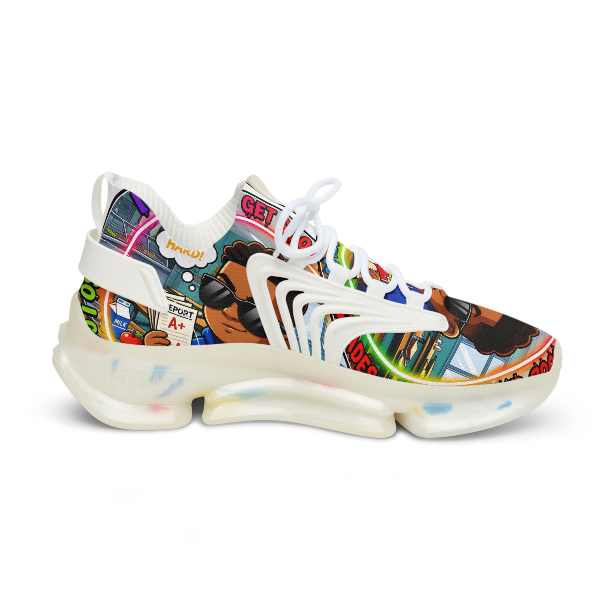 Men's Mesh Sneakers — "I Have To Get Good Grades" Colorful Urban Cartoon Print Athletic Shoes