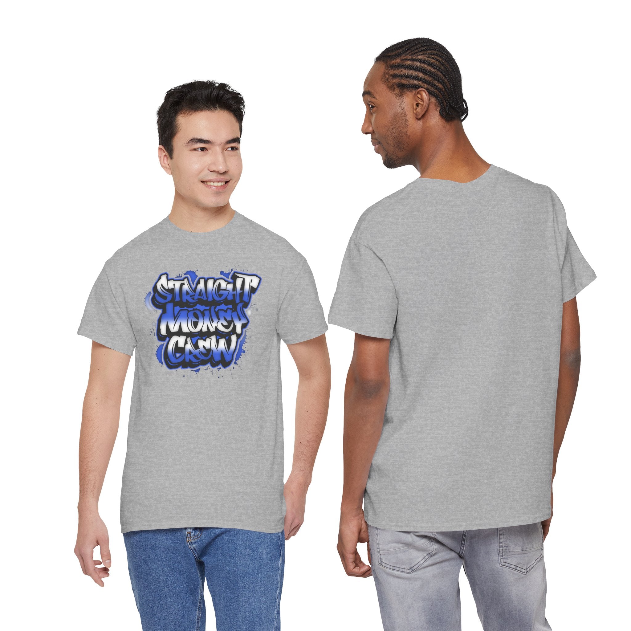T-Shirt — "Stackin' Money Crew" Blue Graffiti Graphic Tee