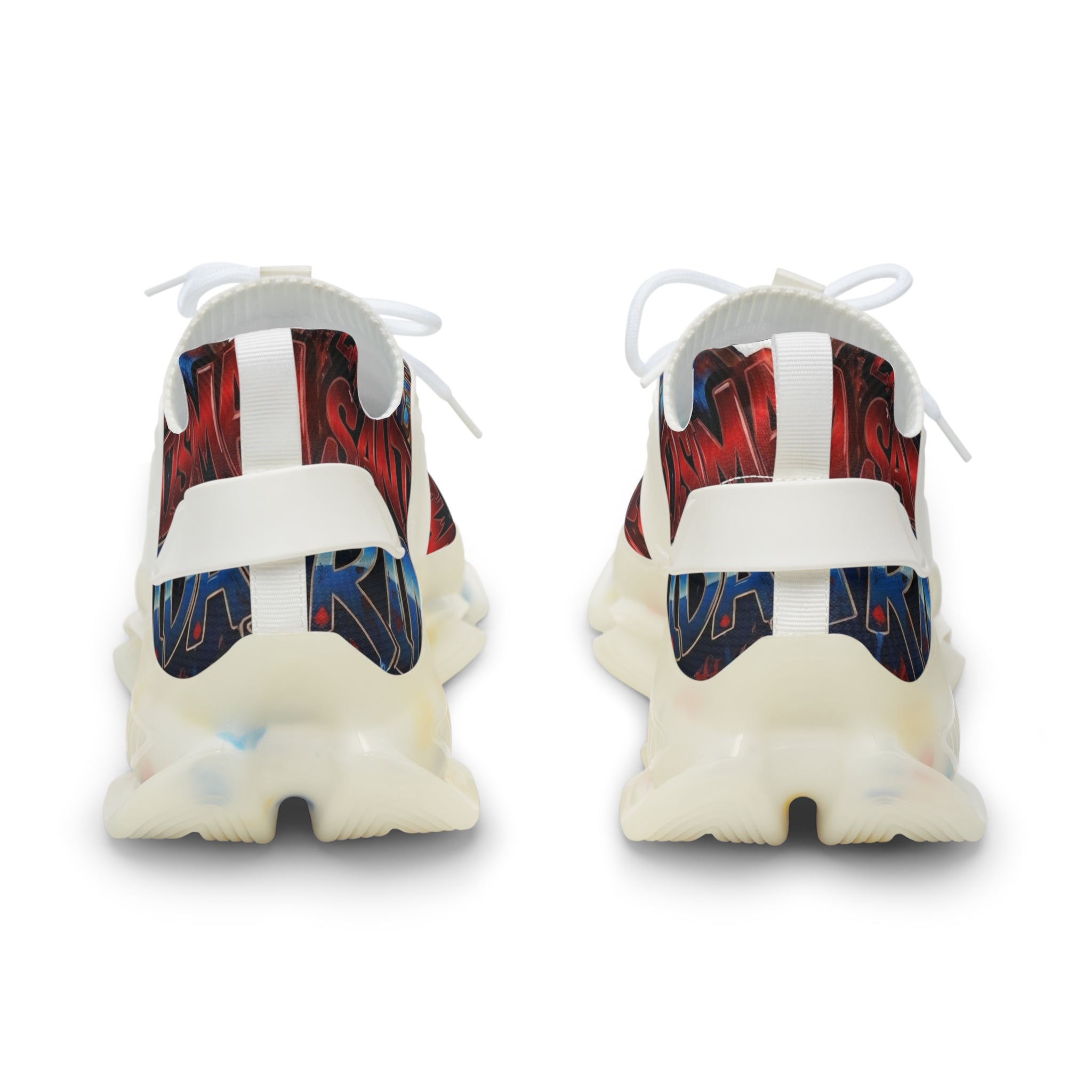 Men's Abstract Red Blue Athletic Sneakers — "La Santísima Tranidad"  Bold Pattern Mesh Running Shoes