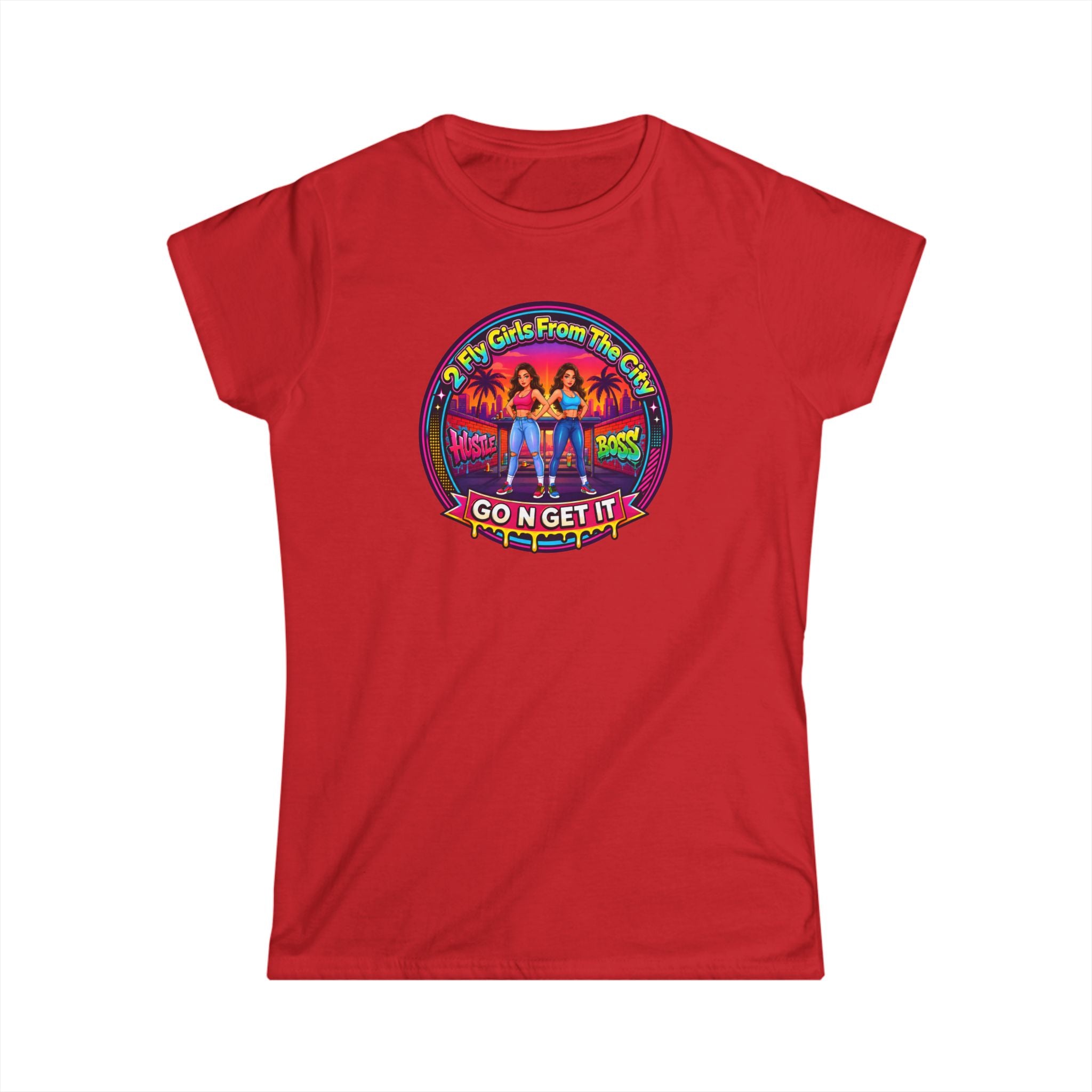 Go N Get It Women’s Tee — “2 Fly Girls From The City" ” Retro Graphic Shirt