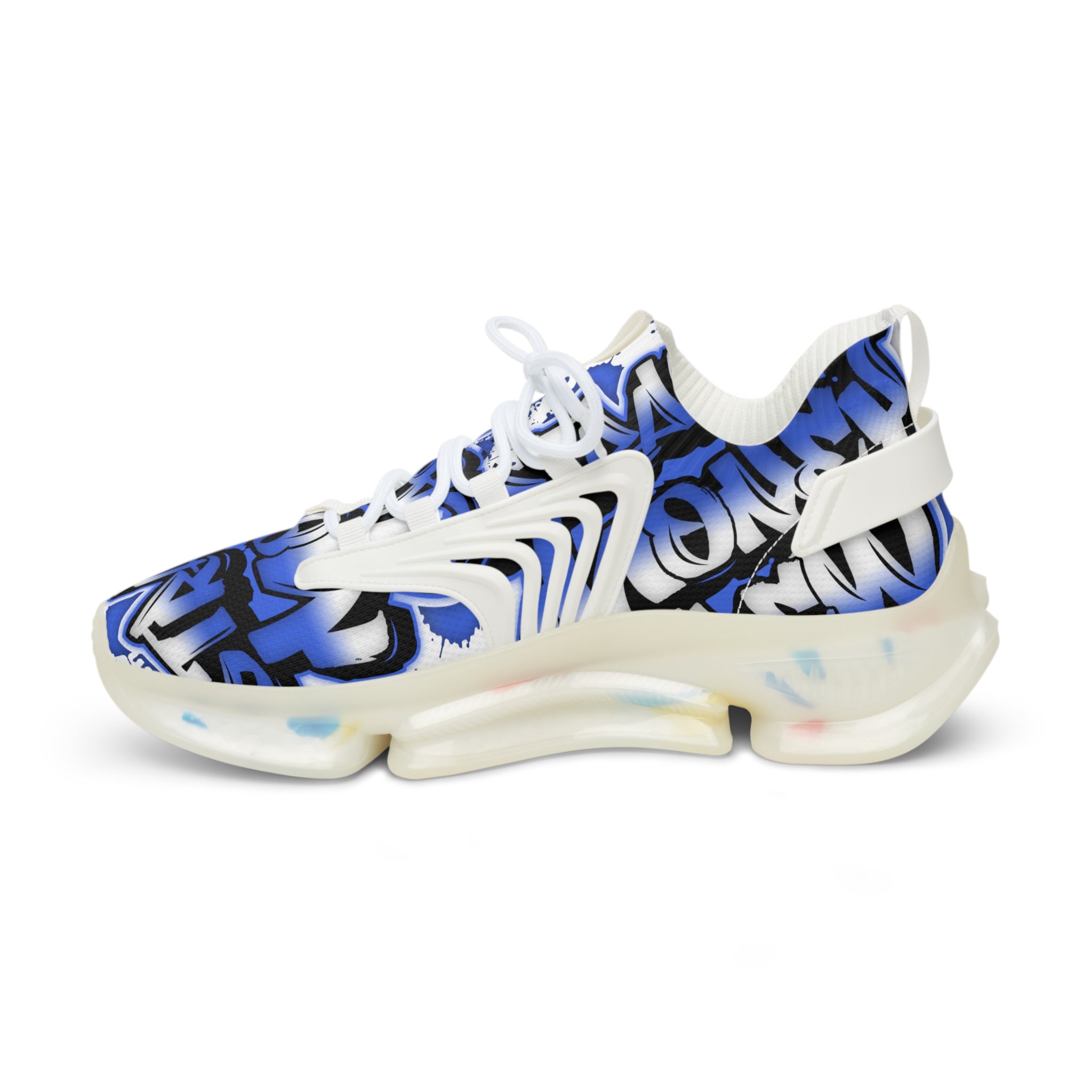 Men's Blue Graffiti Mesh Sneakers — "Straight Money Crew" Breathable Streetwear Athletic Shoes
