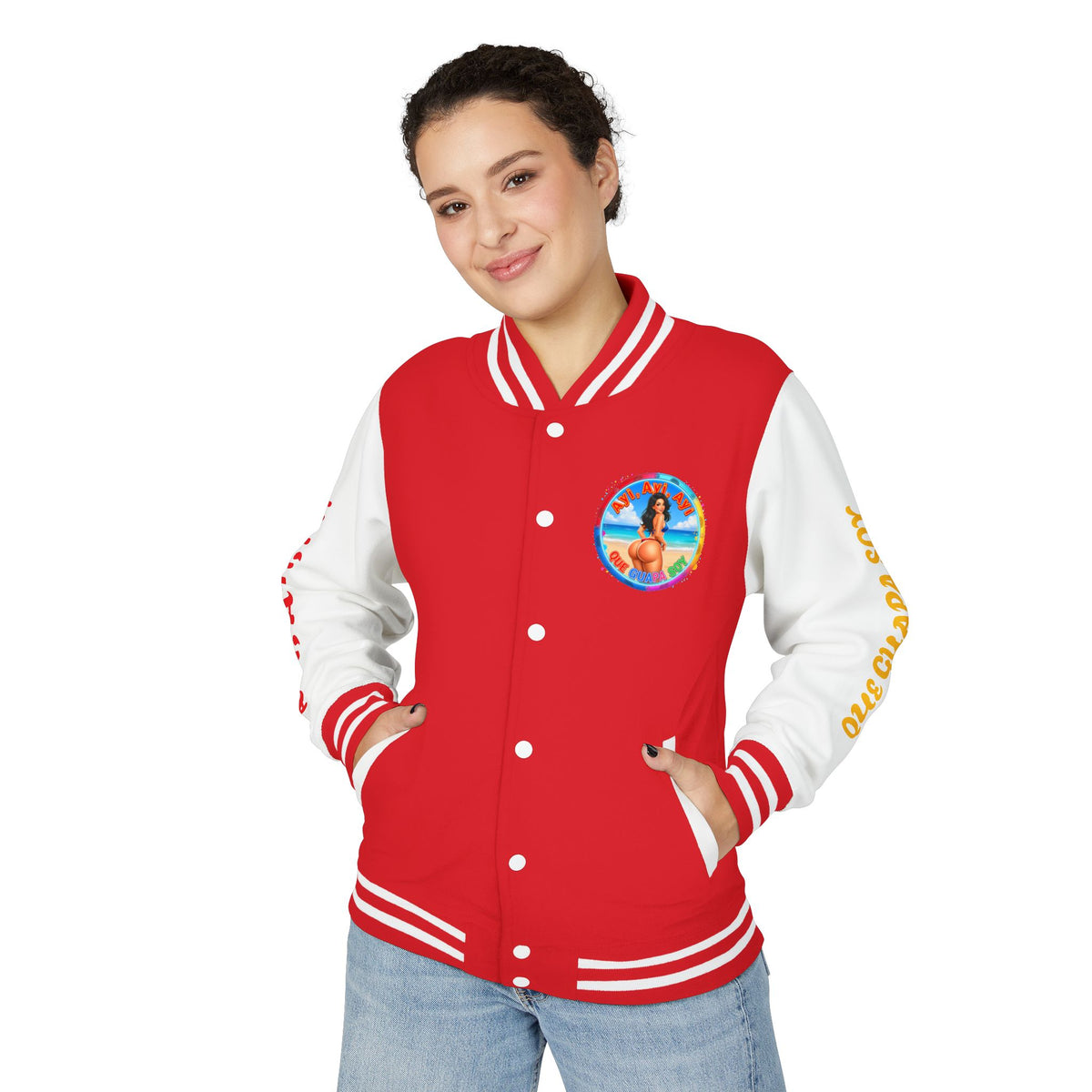 Letterman Jacket – Retro Beach Pinup Varsity Jacket with 'Ayi Ayi Ayi' Graphic