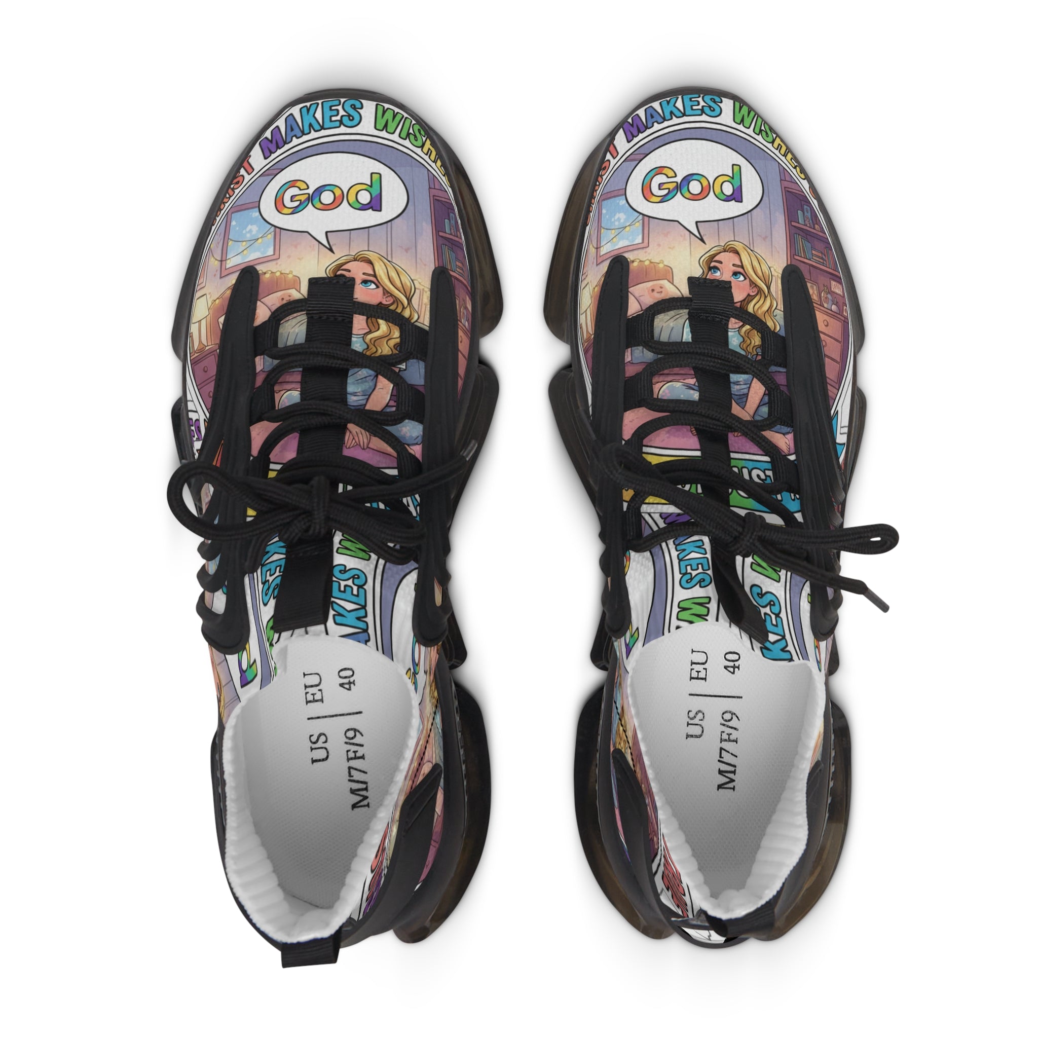 Mesh Sneakers — Inspirational 'Jesus Christ Makes Wishes Come True" Graphic Women's Trainers