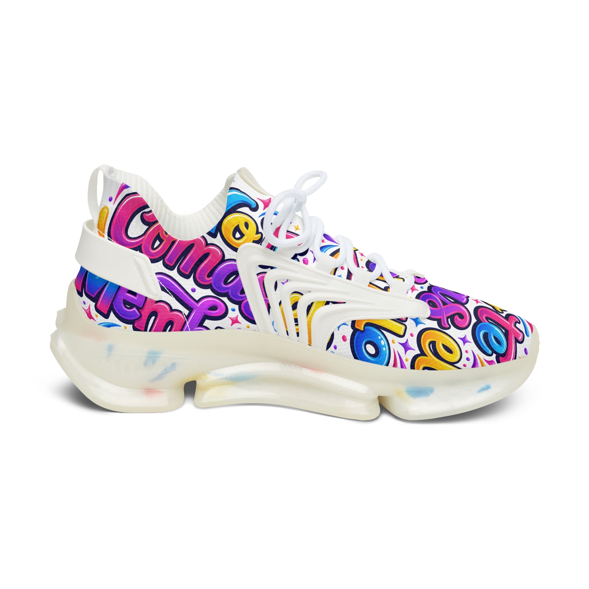 Colorful Graffiti 'No Te Comas El Membrillo" Women's Mesh Sneakers — Funky Streetwear Trainer