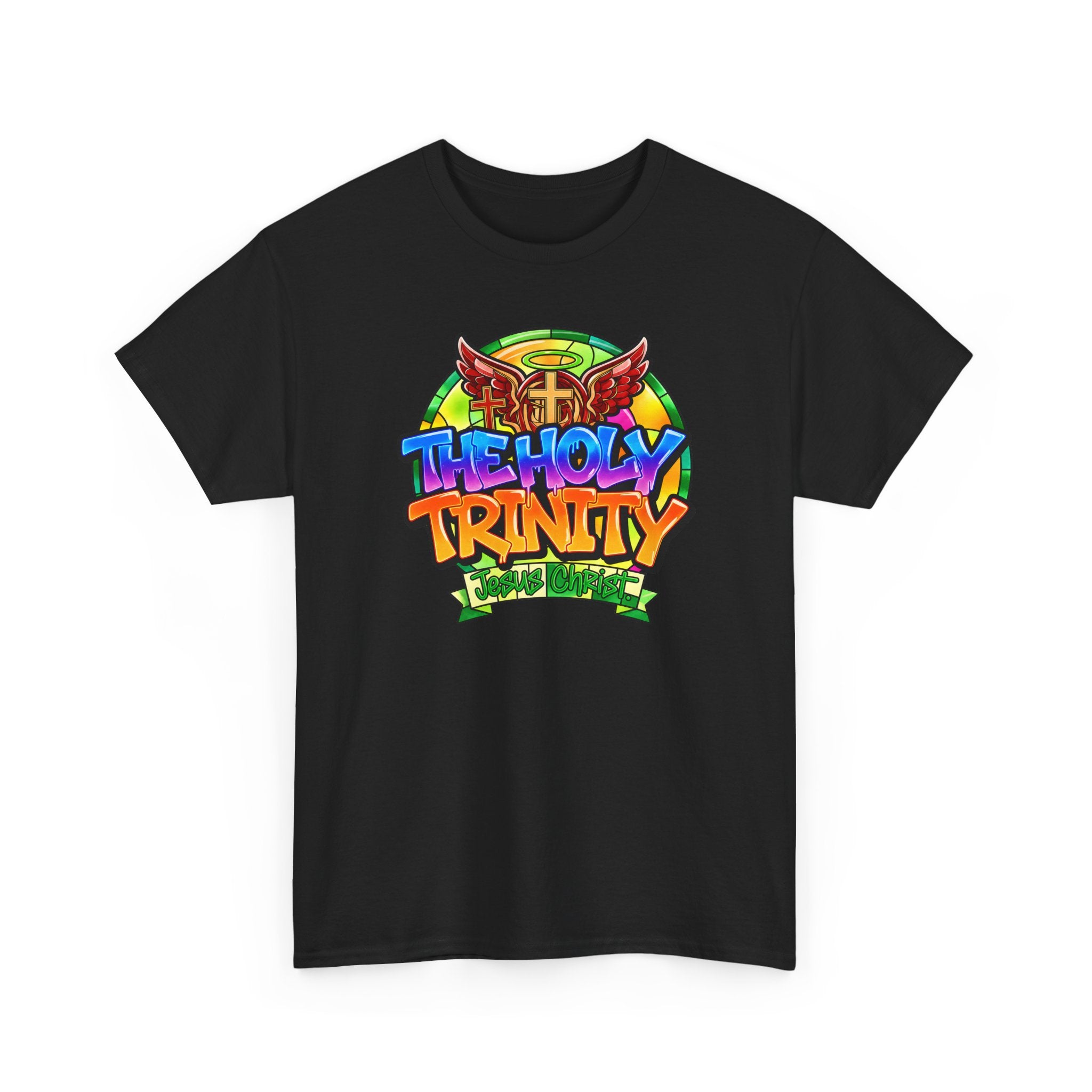 Holy Trinity Graphic Tee — Colorful Faith-Inspired Streetwear T-Shirt