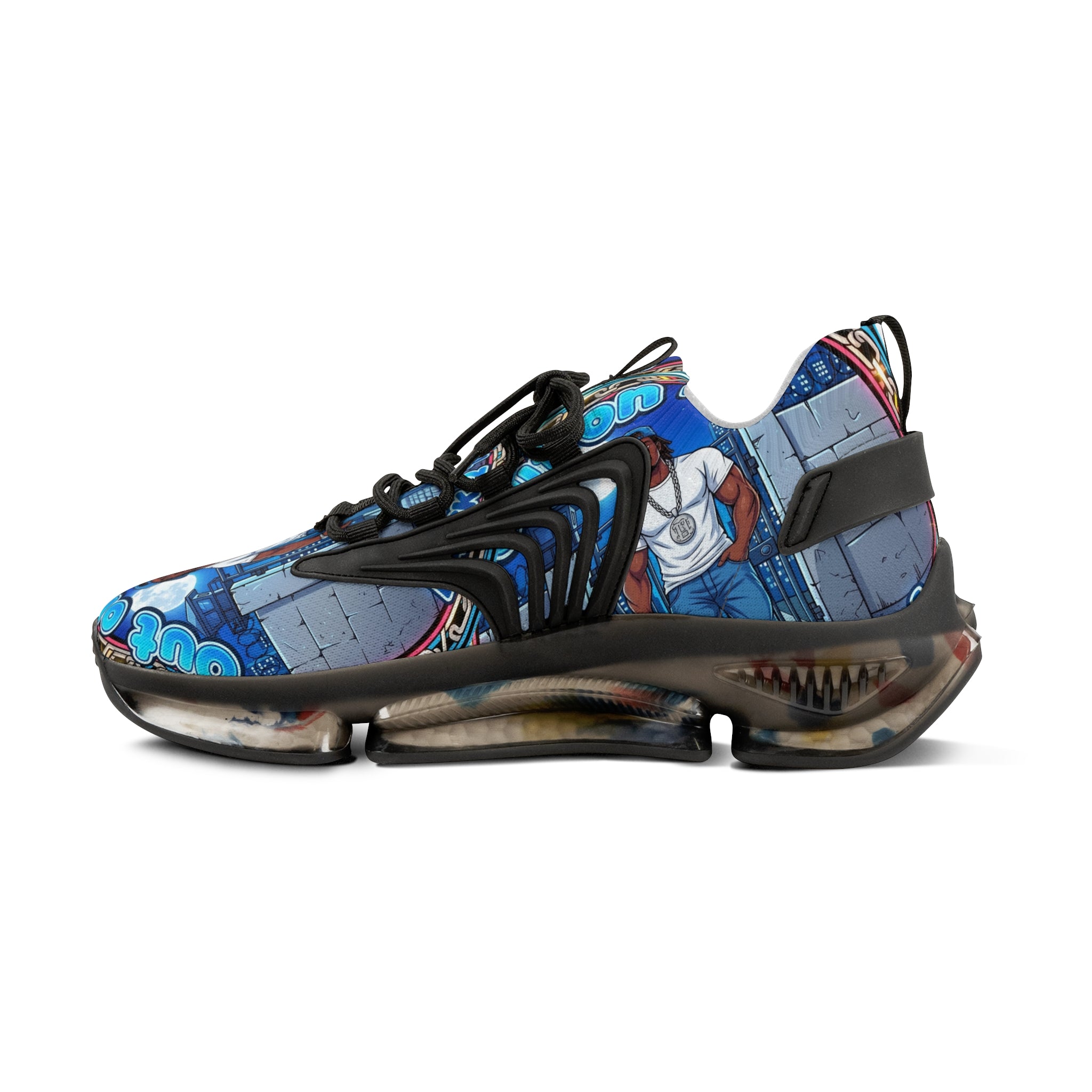 Men's Graphic Mesh Sneakers — " Out On Bail" Street Art Portrait Design