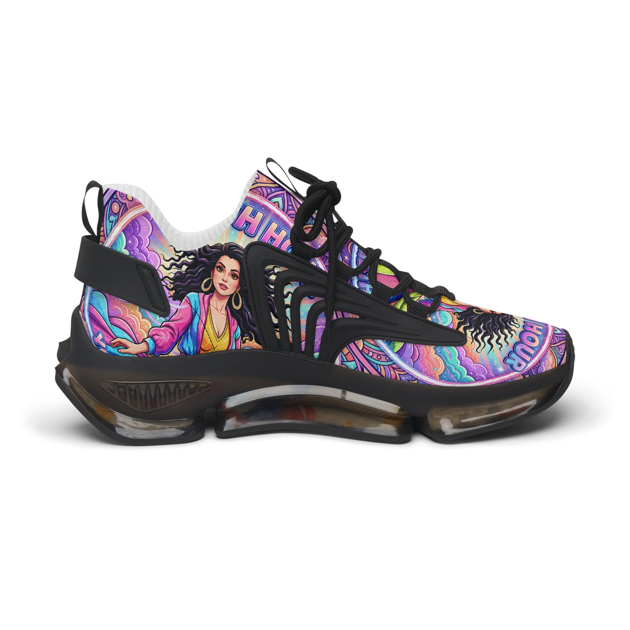 Mesh Sneakers — "Rush Hour "Vibrant Boho Goddess Graphic Women’s Athletic Shoes
