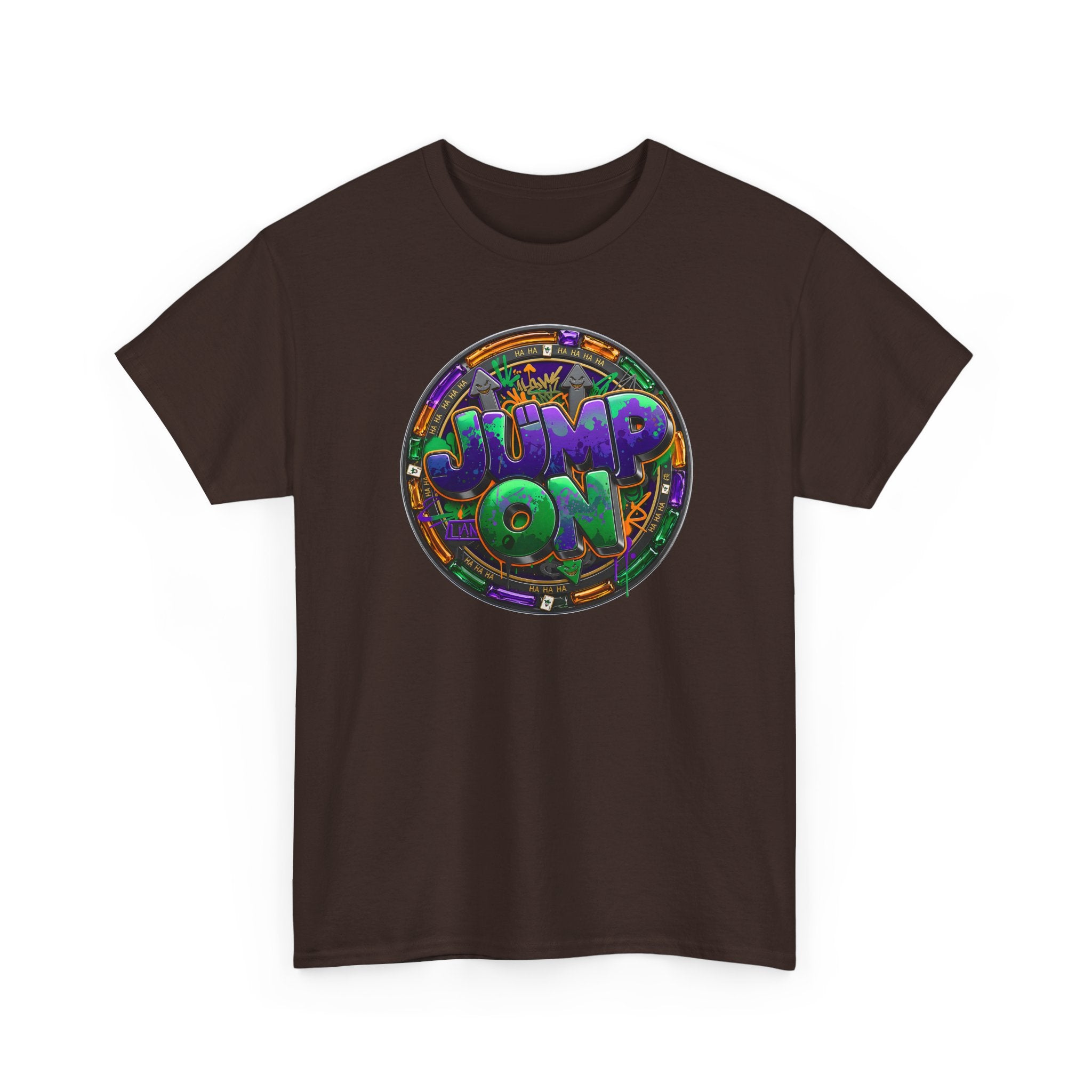 " Jump On" Circle Graphic Tee — Retro Neon Streetwear T-Shirt