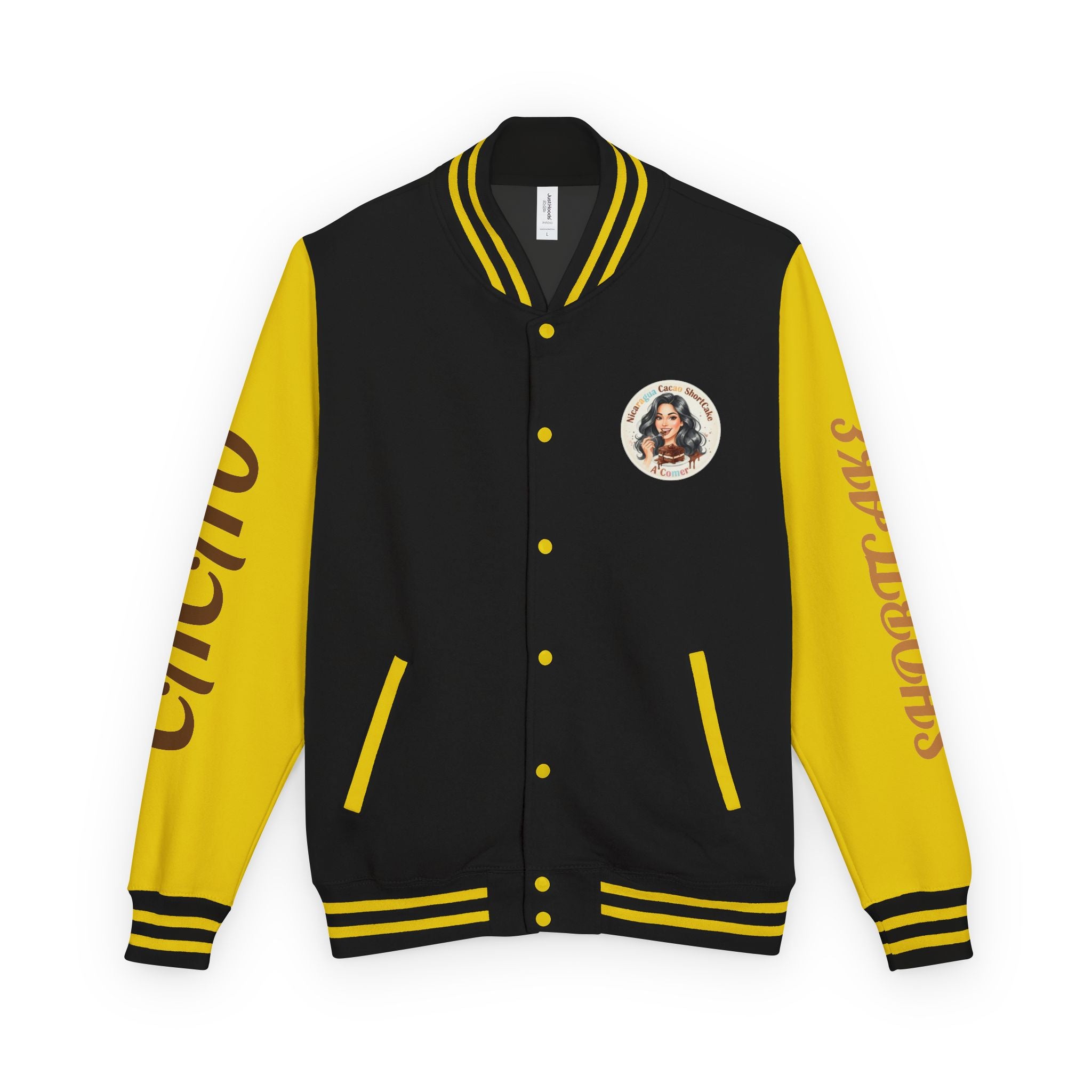 Vintage Pin-Up Letterman Jacket —Cacao Chocolate Shortcake Retro Logo Varsity Jacket