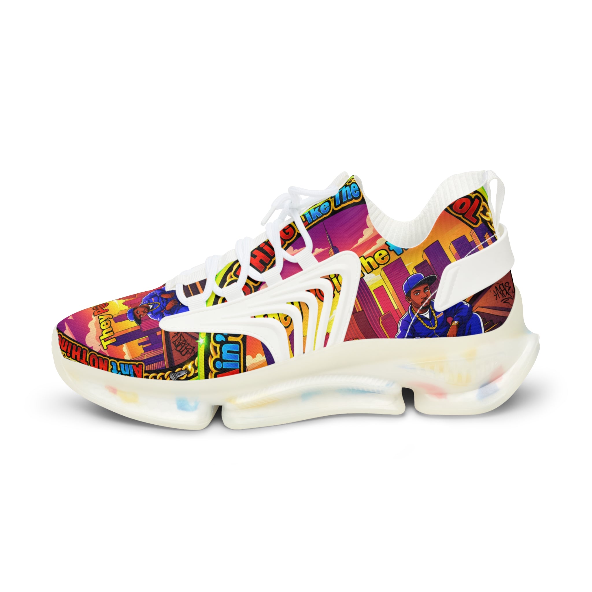 Mesh Sneakers — " Aint Nothing Like The Old School " Retro Neon City Graphic Men's Athletic Shoes