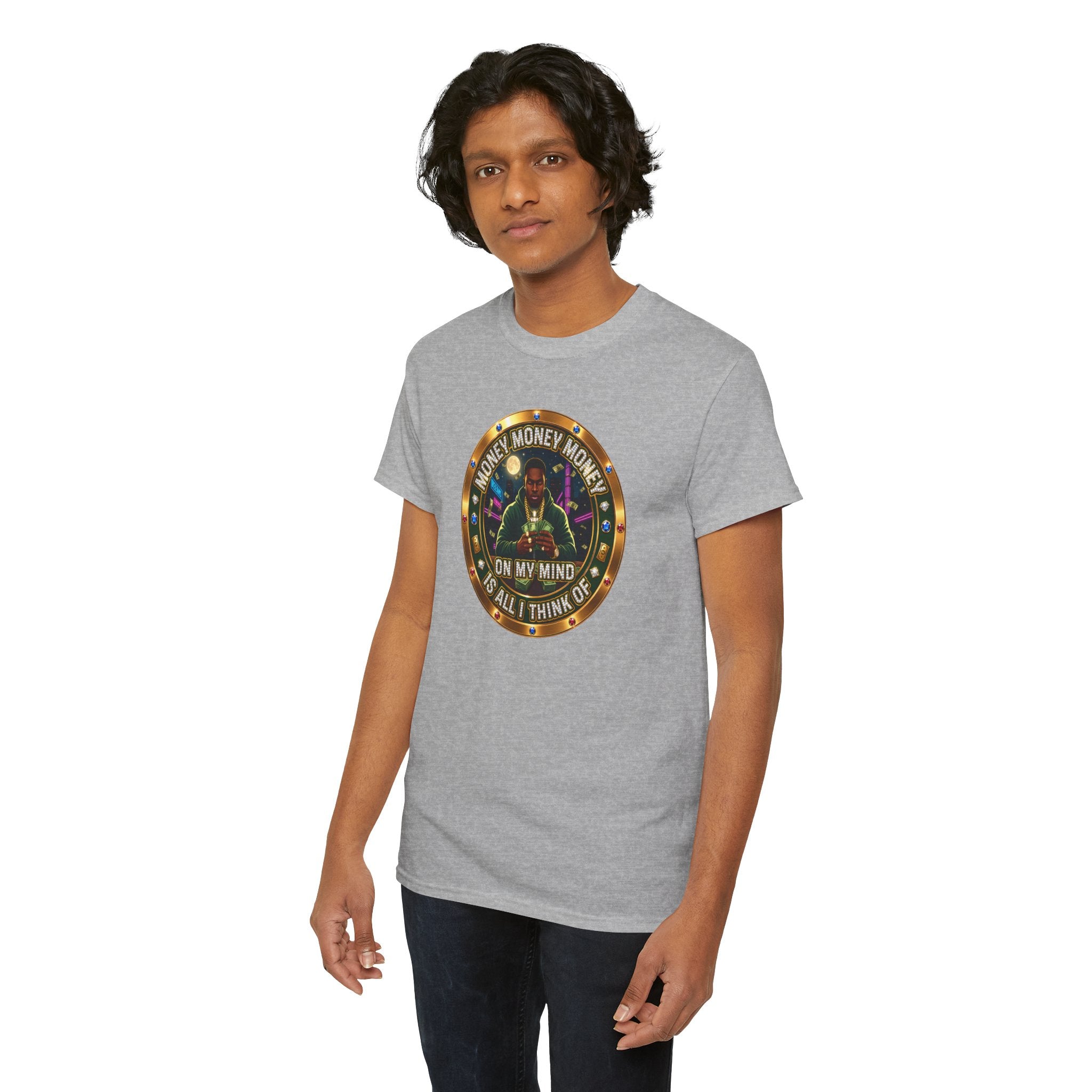 "Money On My Mind" Graphic Tee — Retro Casino Coin Design