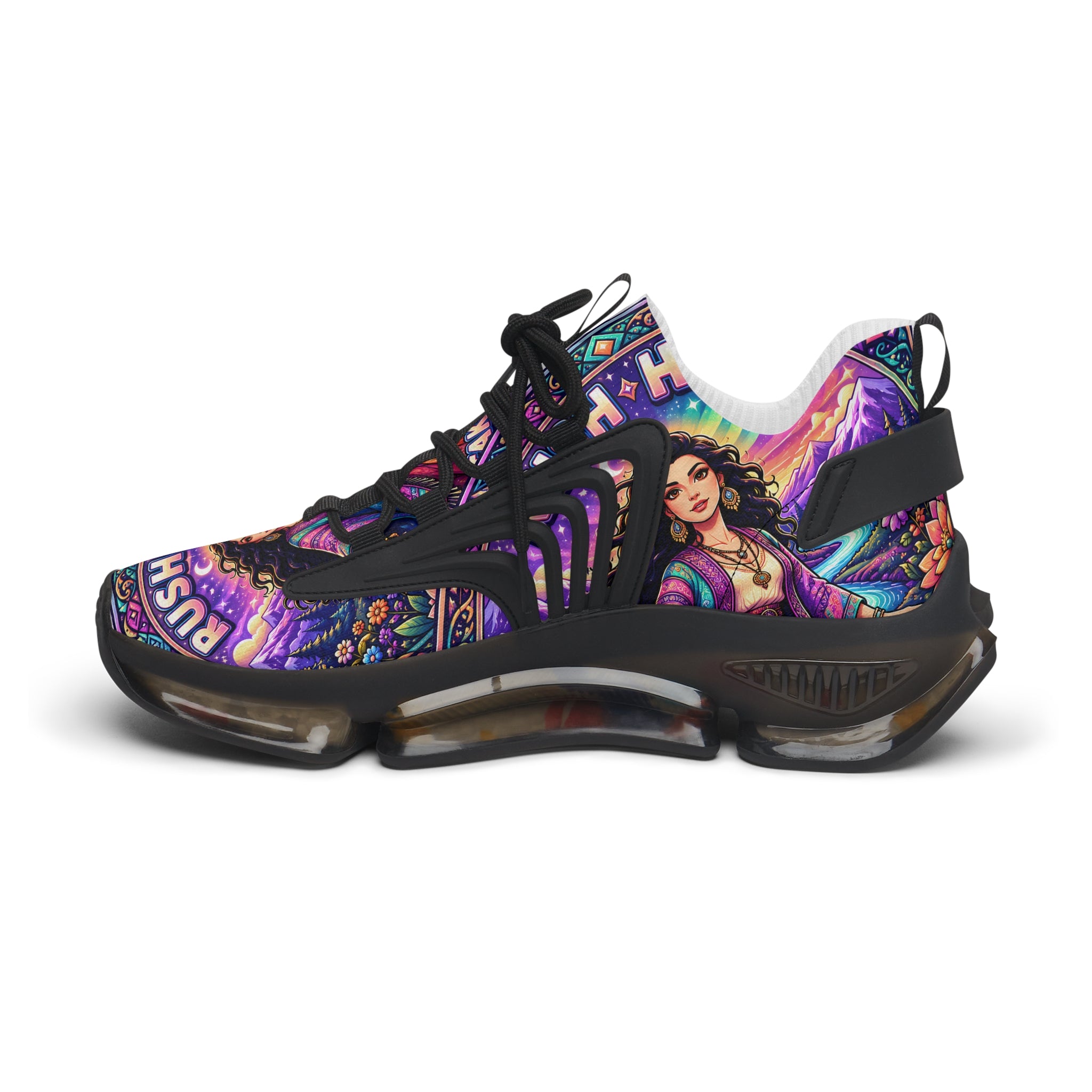 Mesh Sneakers — Colorful 'Crush Hour' Graphic Women's Athletic Shoes