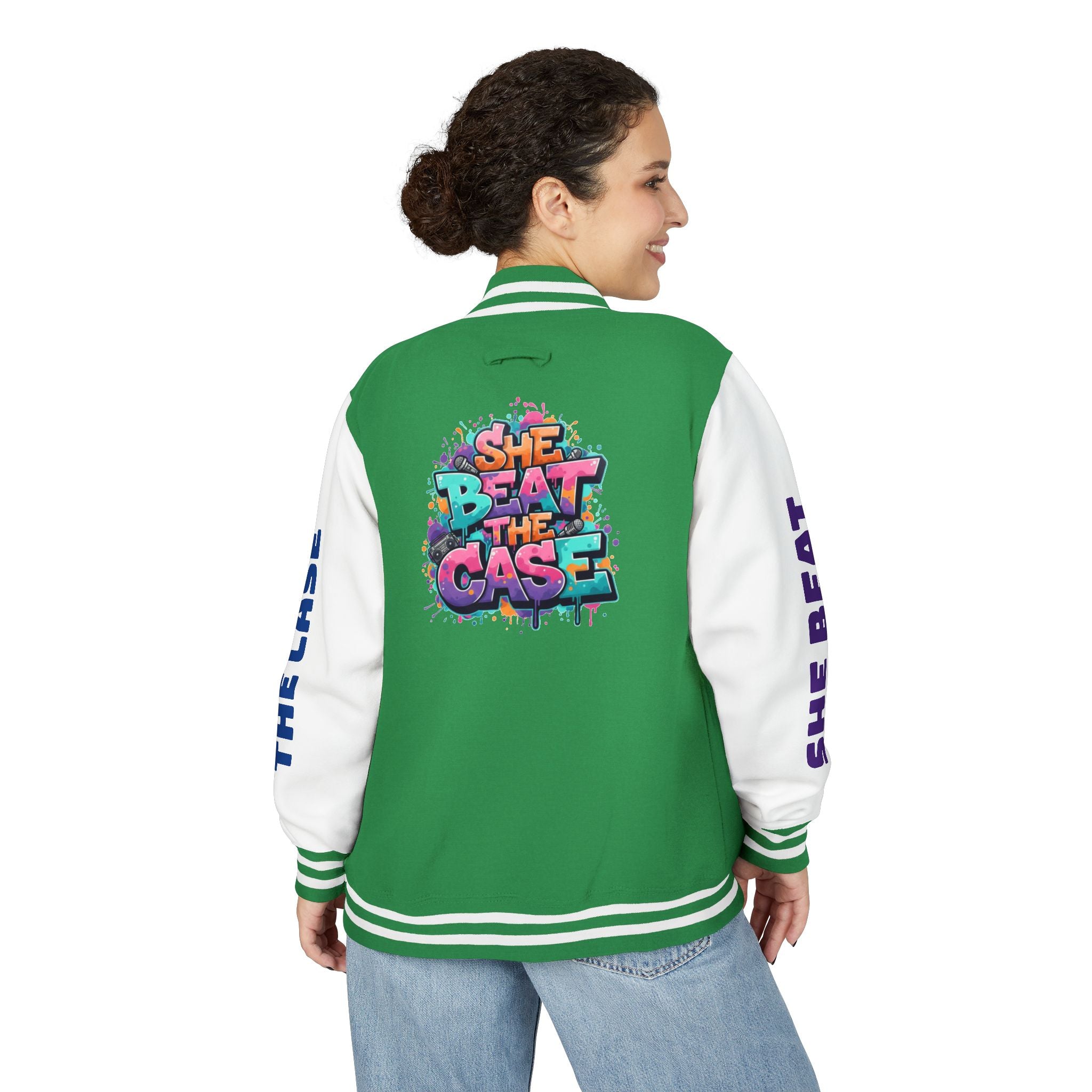 Letterman Jacket — “She Beat the Case” Colorful Graffiti Backprint