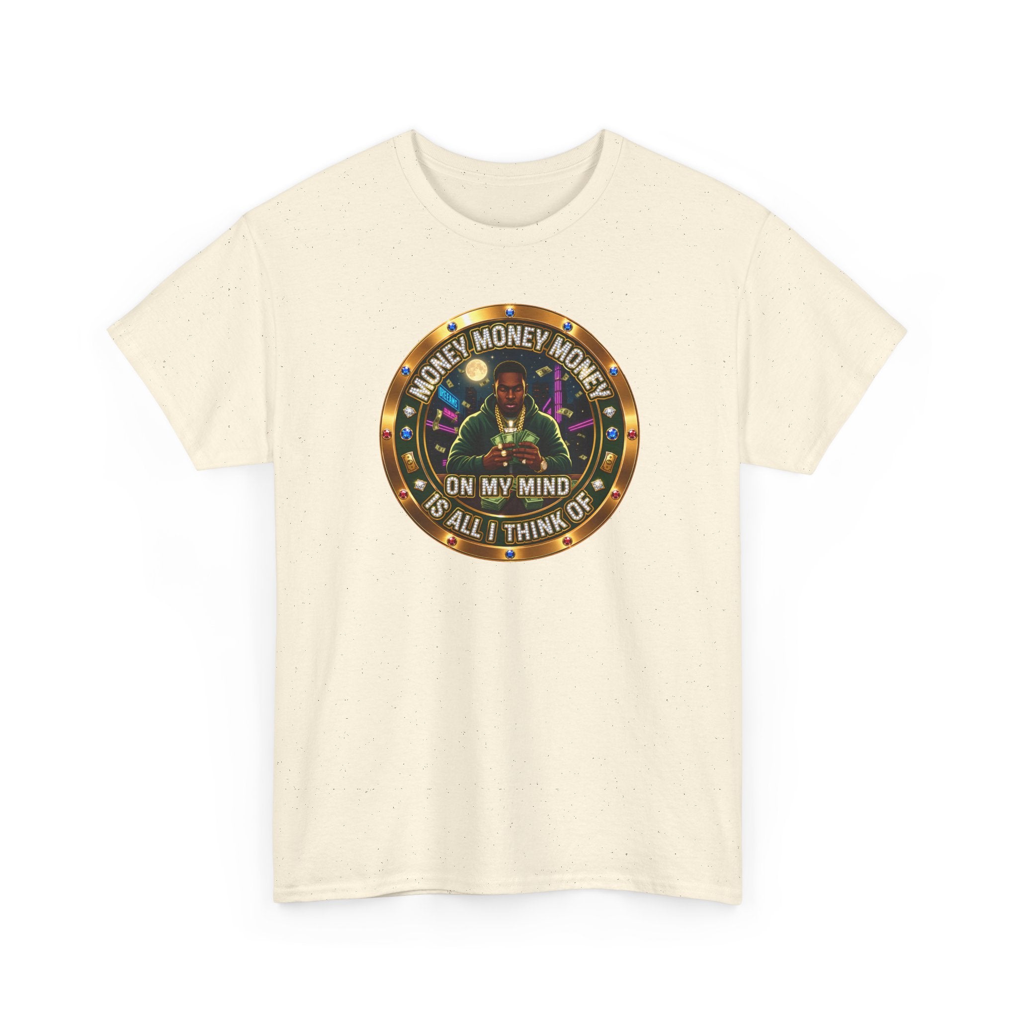 "Money On My Mind" Graphic Tee — Retro Casino Coin Design