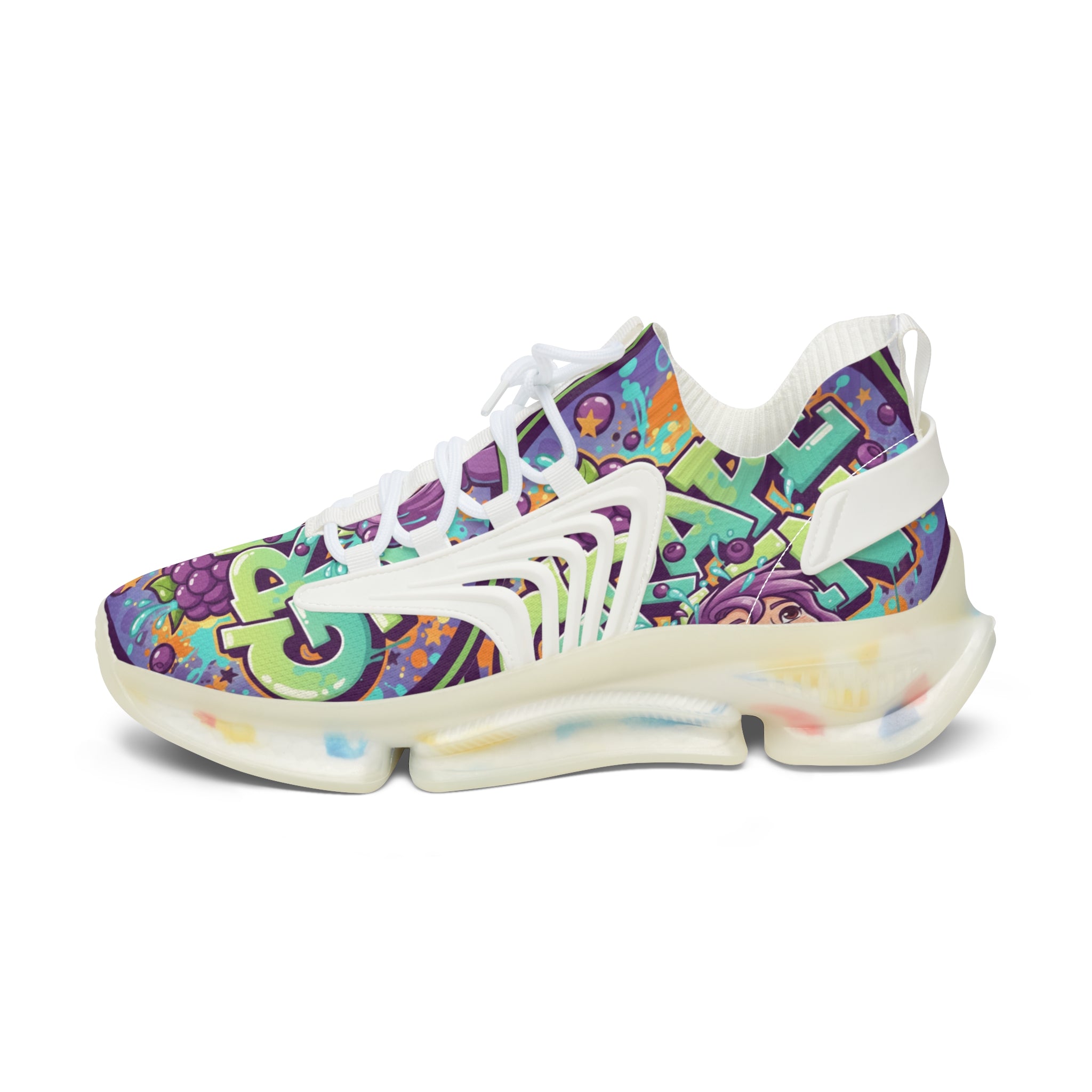 Grape Graffiti Mesh Sneakers — " Grape Run" Colorful Streetwear Athletic Shoes