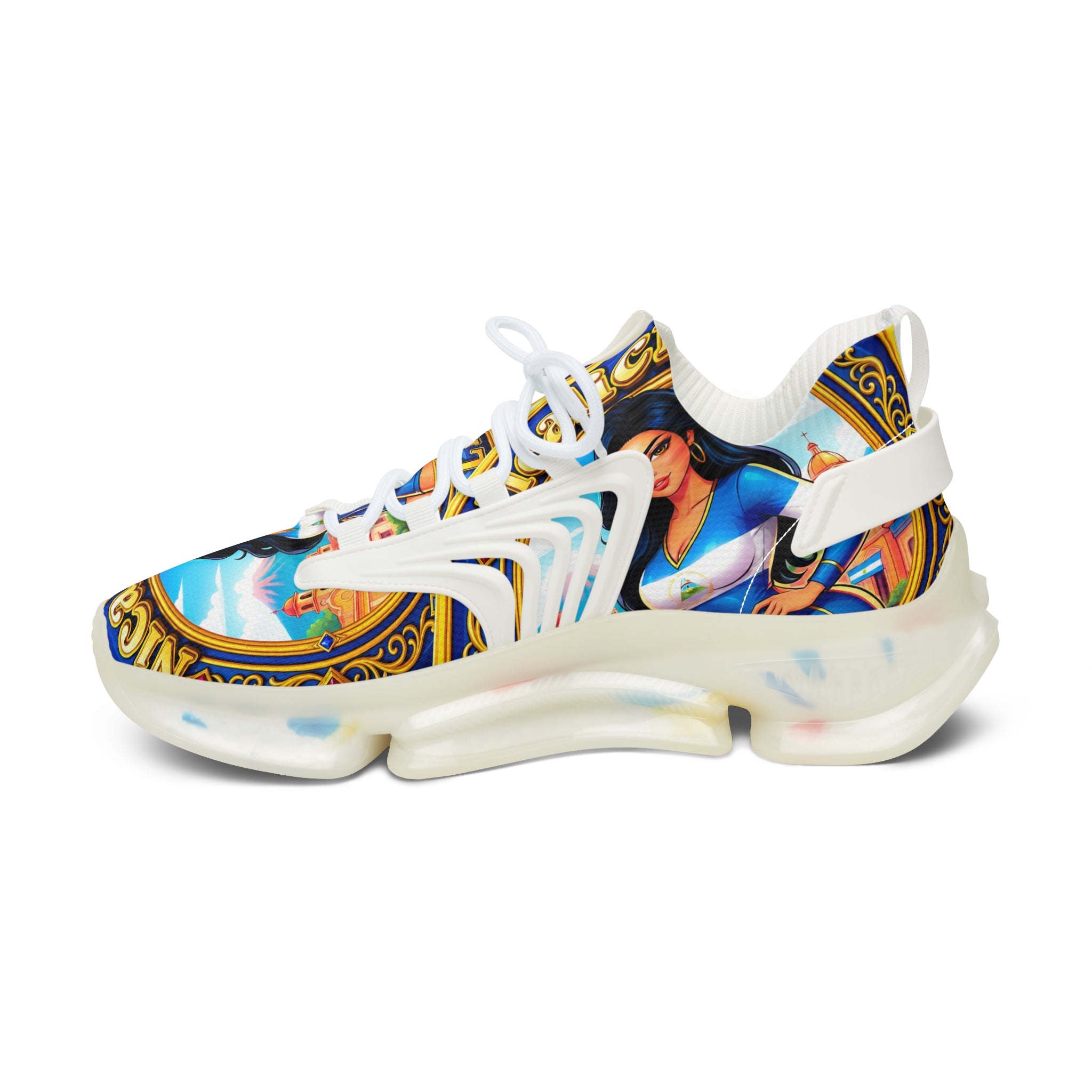 Mesh Sneakers — " Nicalicious "Vintage Pin-Up Label Print Women's Athletic Shoes