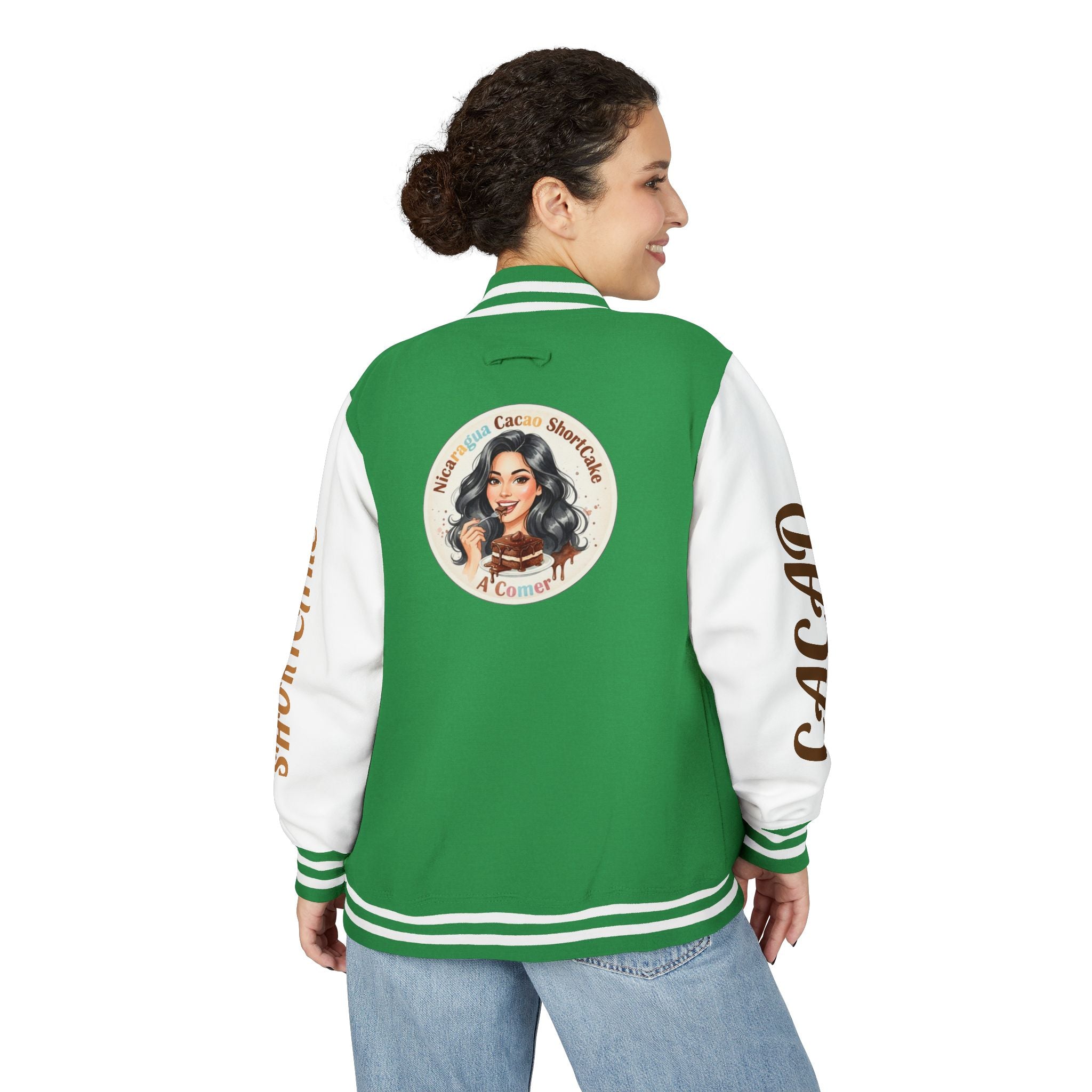 Vintage Pin-Up Letterman Jacket —Cacao Chocolate Shortcake Retro Logo Varsity Jacket