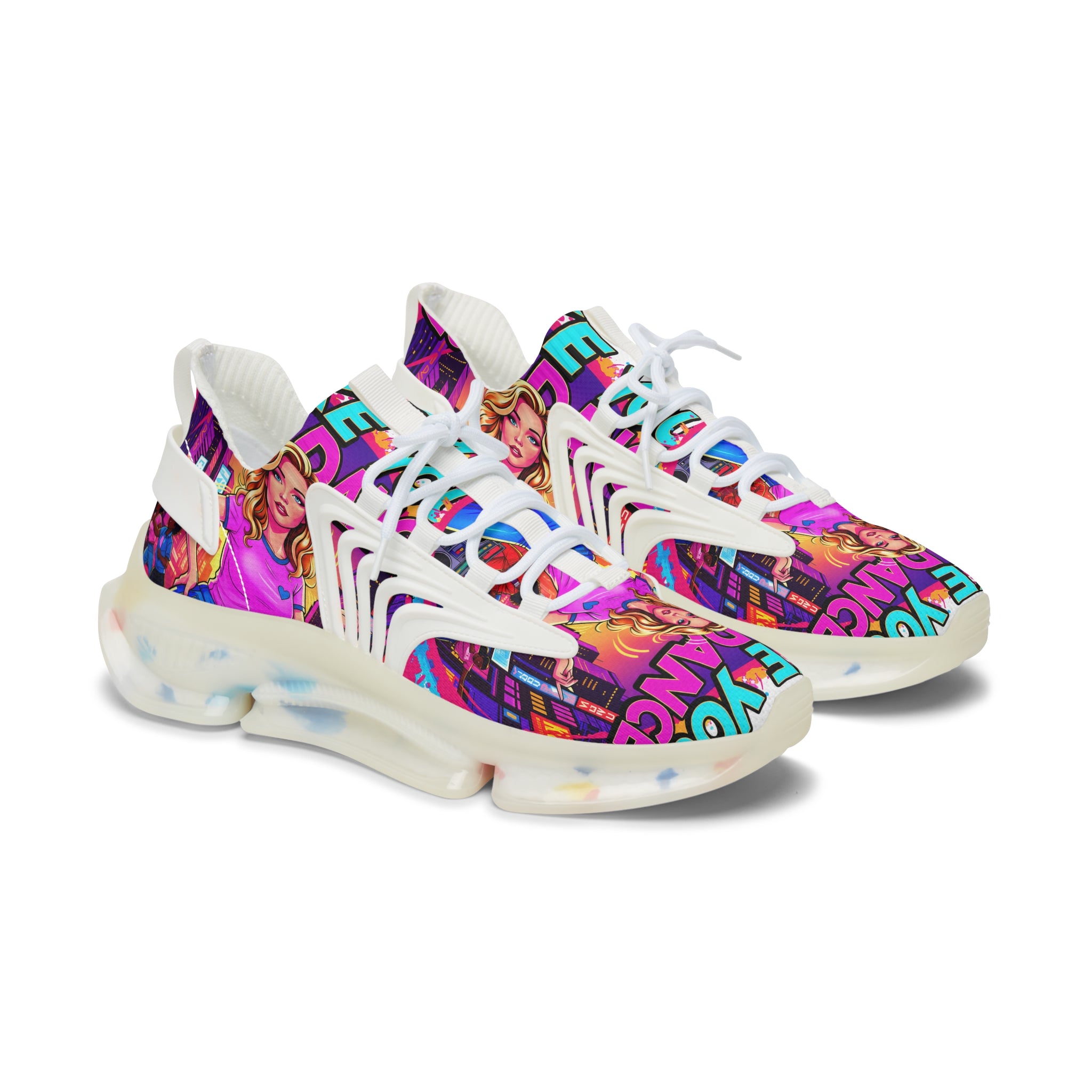 Women's Mesh Sneakers — "Shake Your Love Dance "Colorful Retro Pop Art Graphic Trainers