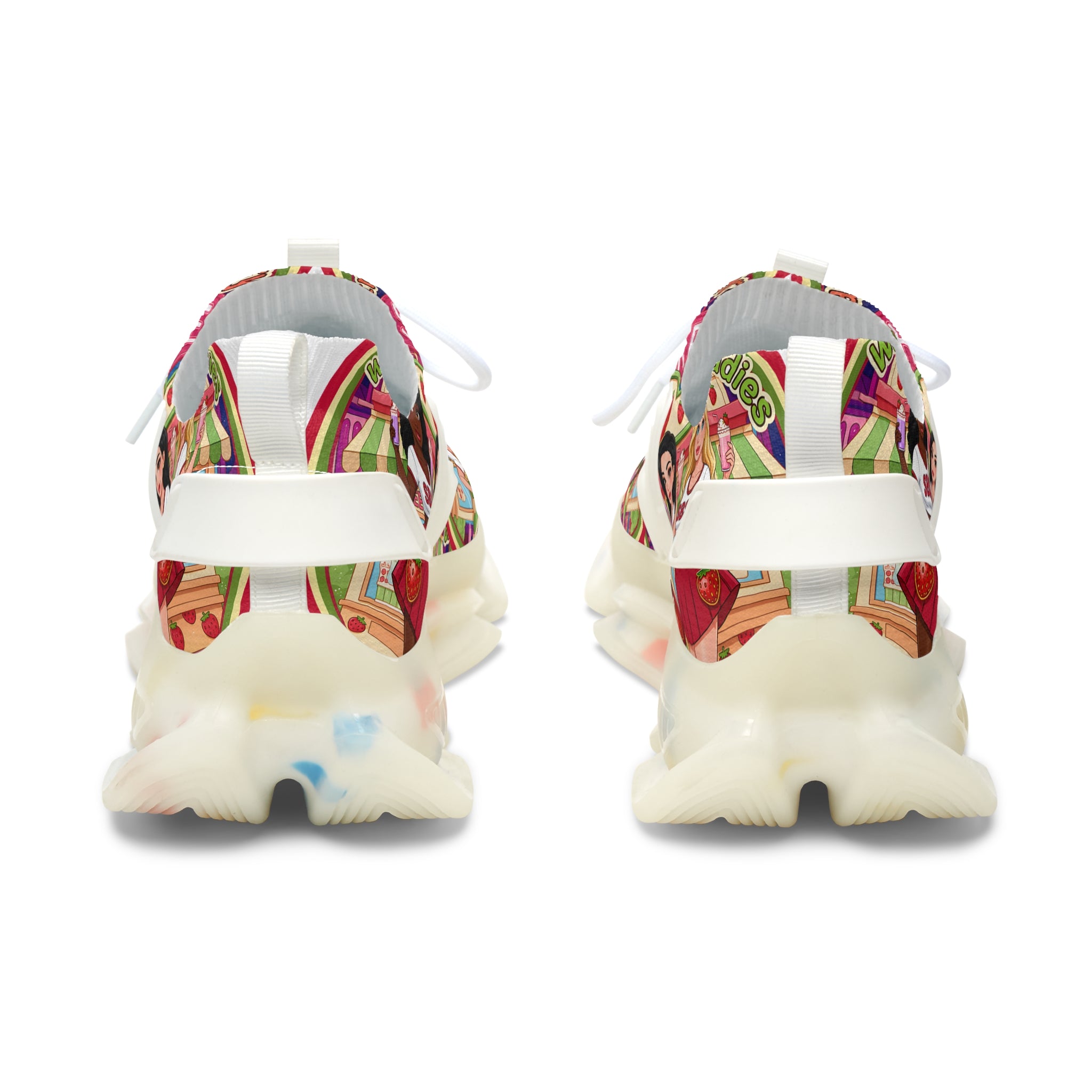 Women's Mesh Sneakers  "Strawberry Shake "— Colorful Retro Doll Print Athletic Shoes
