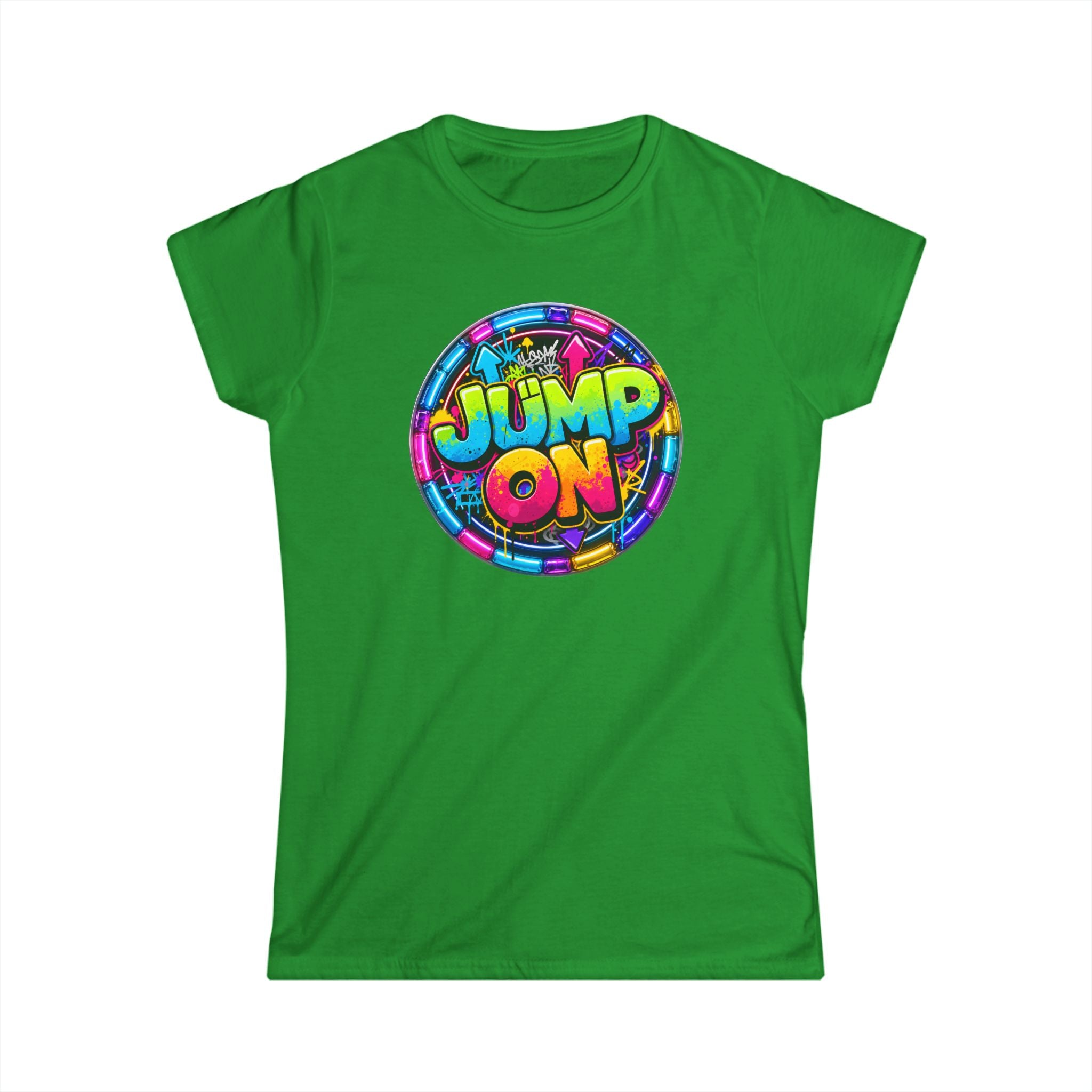 Women’s Tee — " Jump On" Classic White Softstyle Short Sleeve Shirt