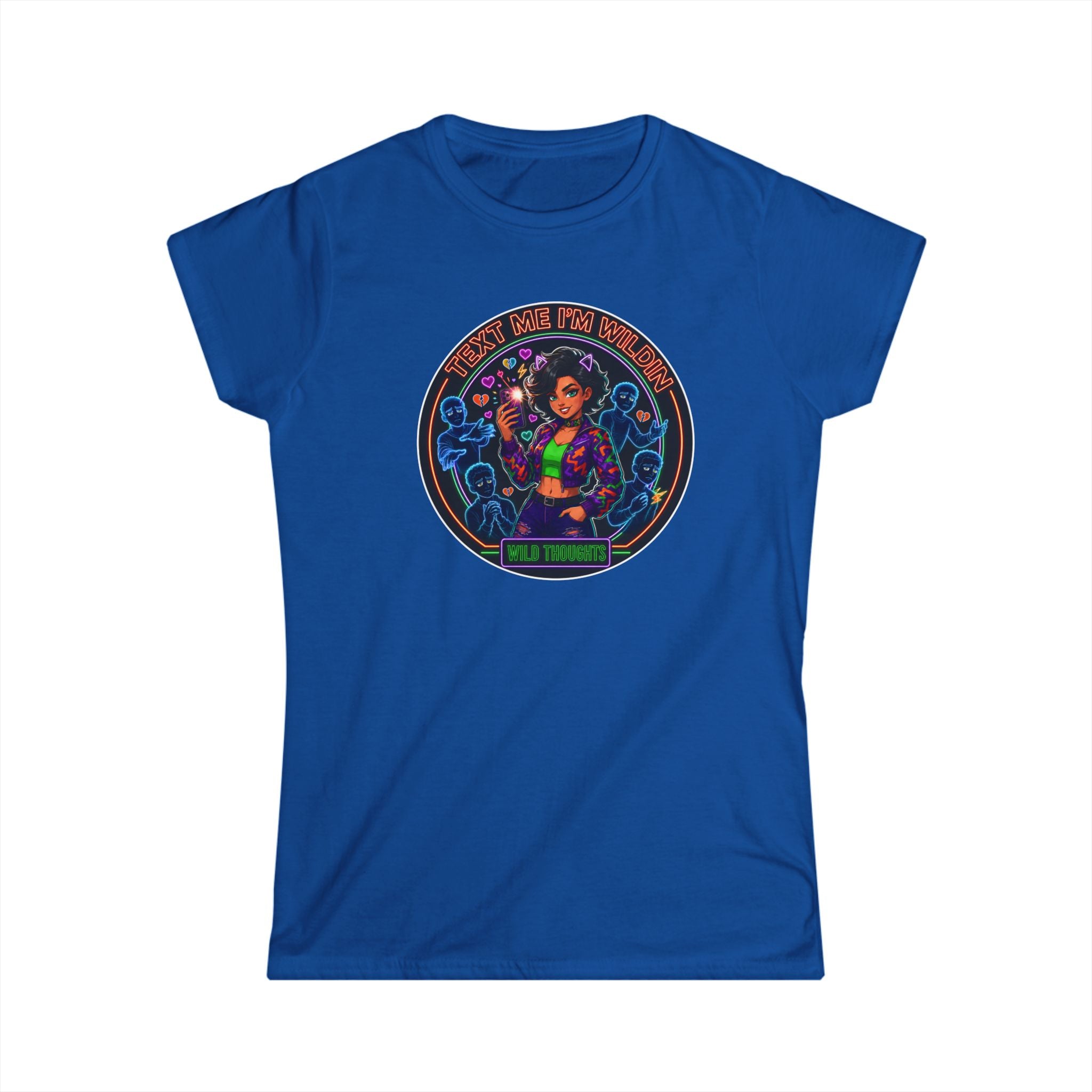 Women's Tee — "Text Me, I'm Wilding" Vibrant Cosmic Girl Graphic