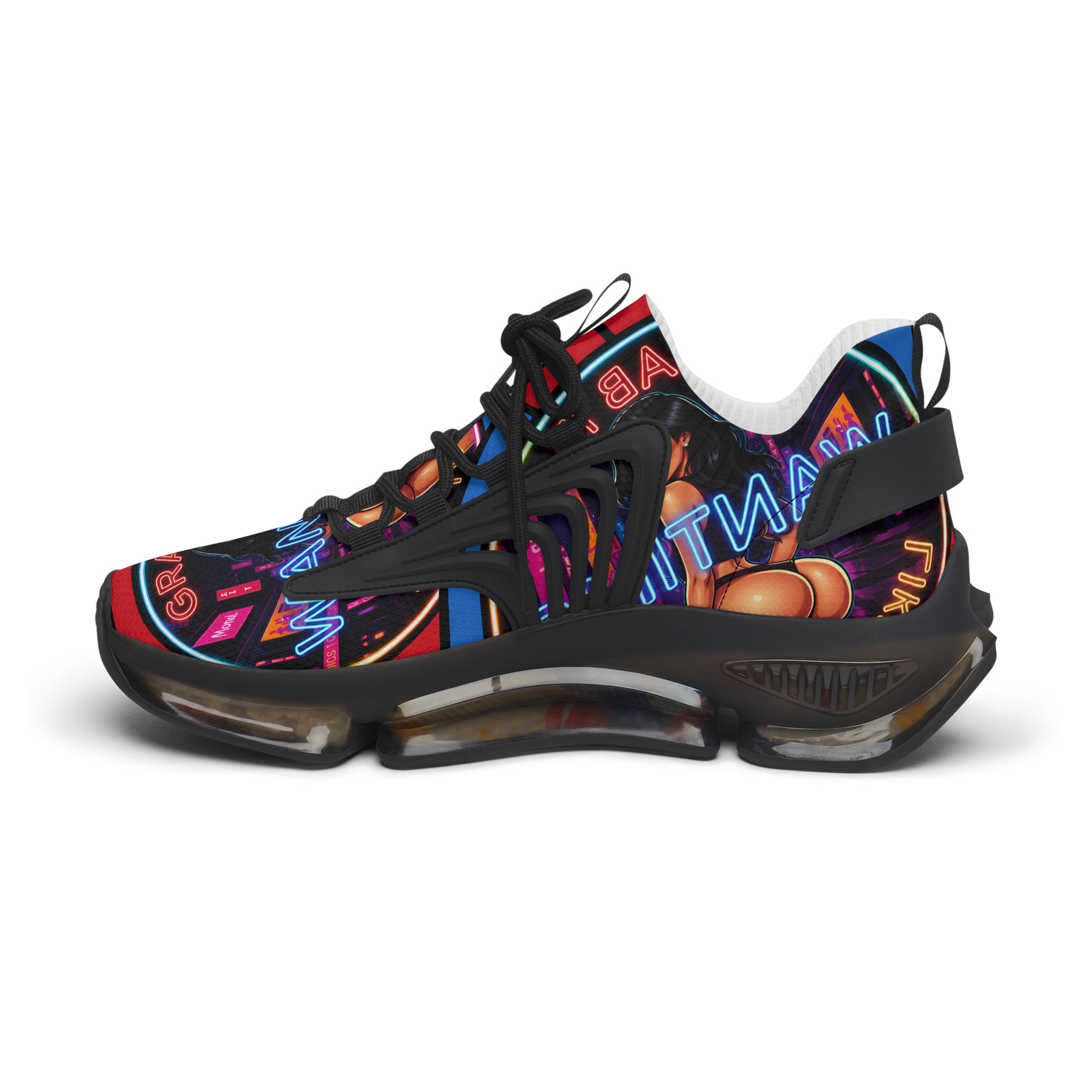 Women's Mesh Sneakers — Bold Neon Graphic Women’s Athletic Shoes :Grab It Wanting" Design