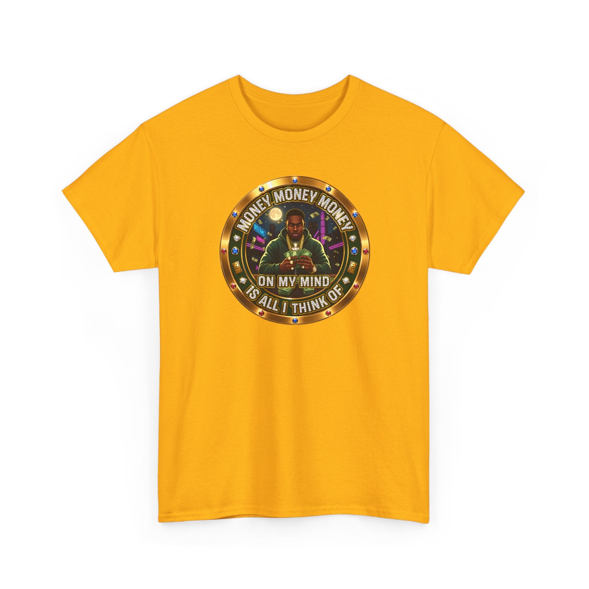 "Money On My Mind" Graphic Tee — Retro Casino Coin Design