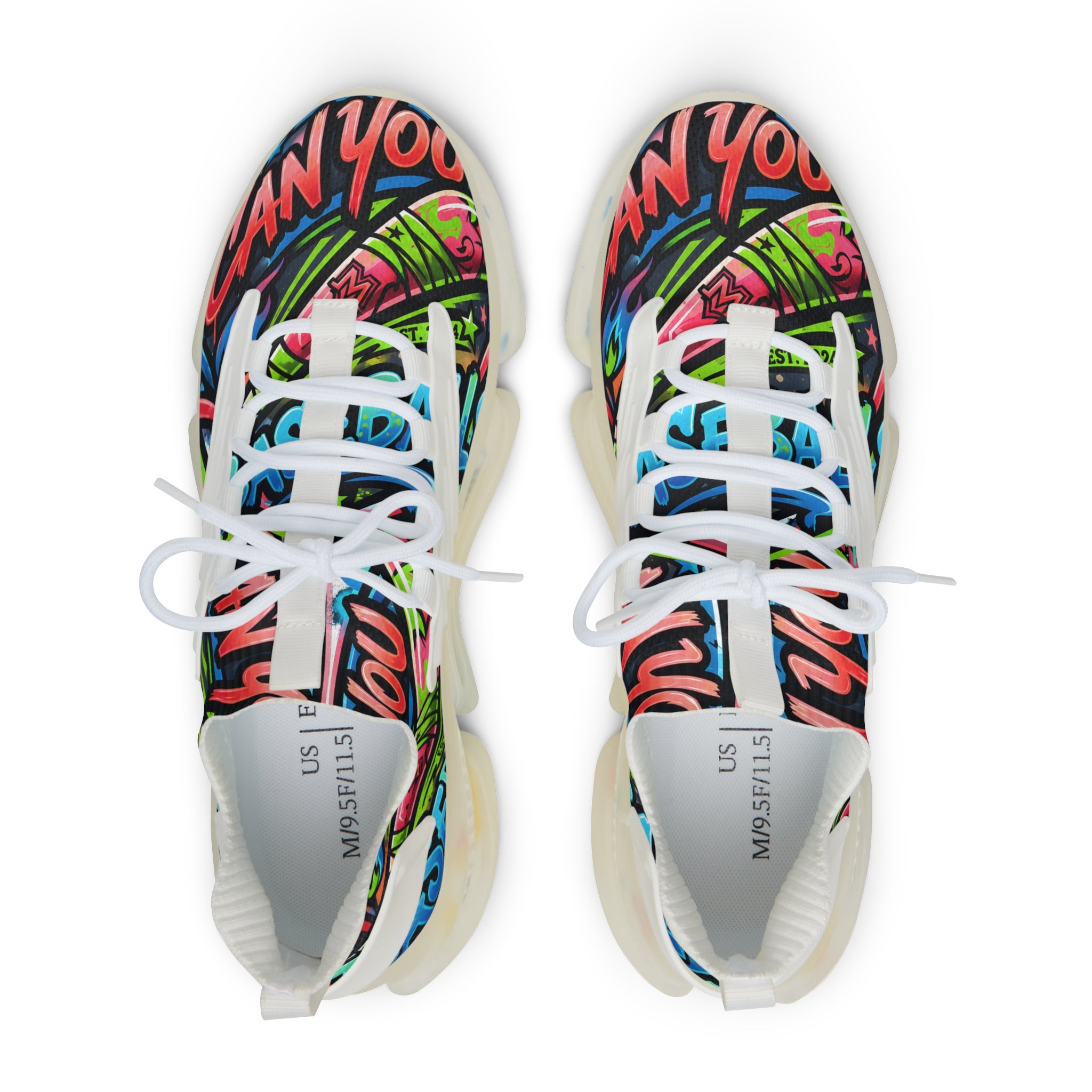 Mesh Sneakers —" Can You Baseball "Bold Graffiti Print Men's Athletic Shoes