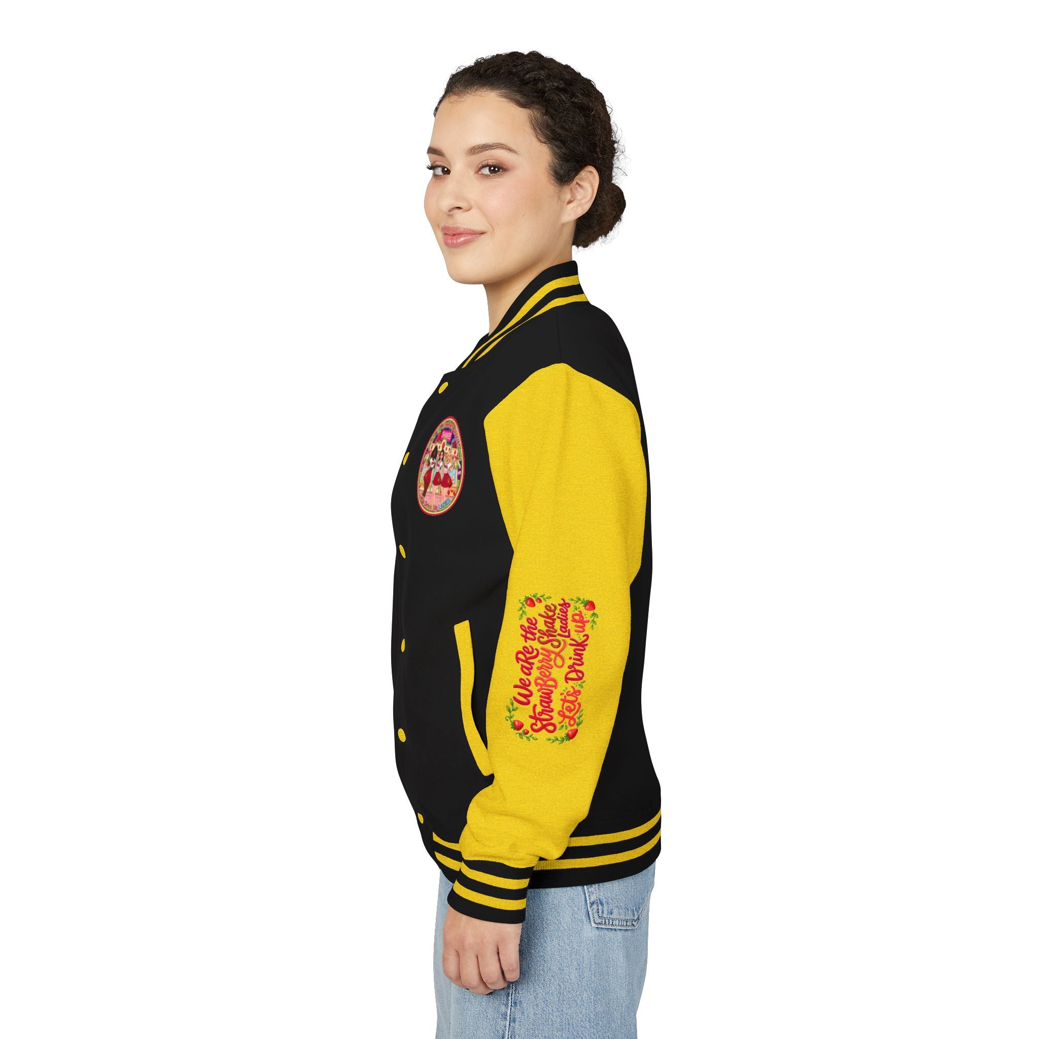 Letterman Jacket — " We Are The Strawberry Shake Ladies " Retro 'Shakee' Strawberry Girls Varsity Jacket